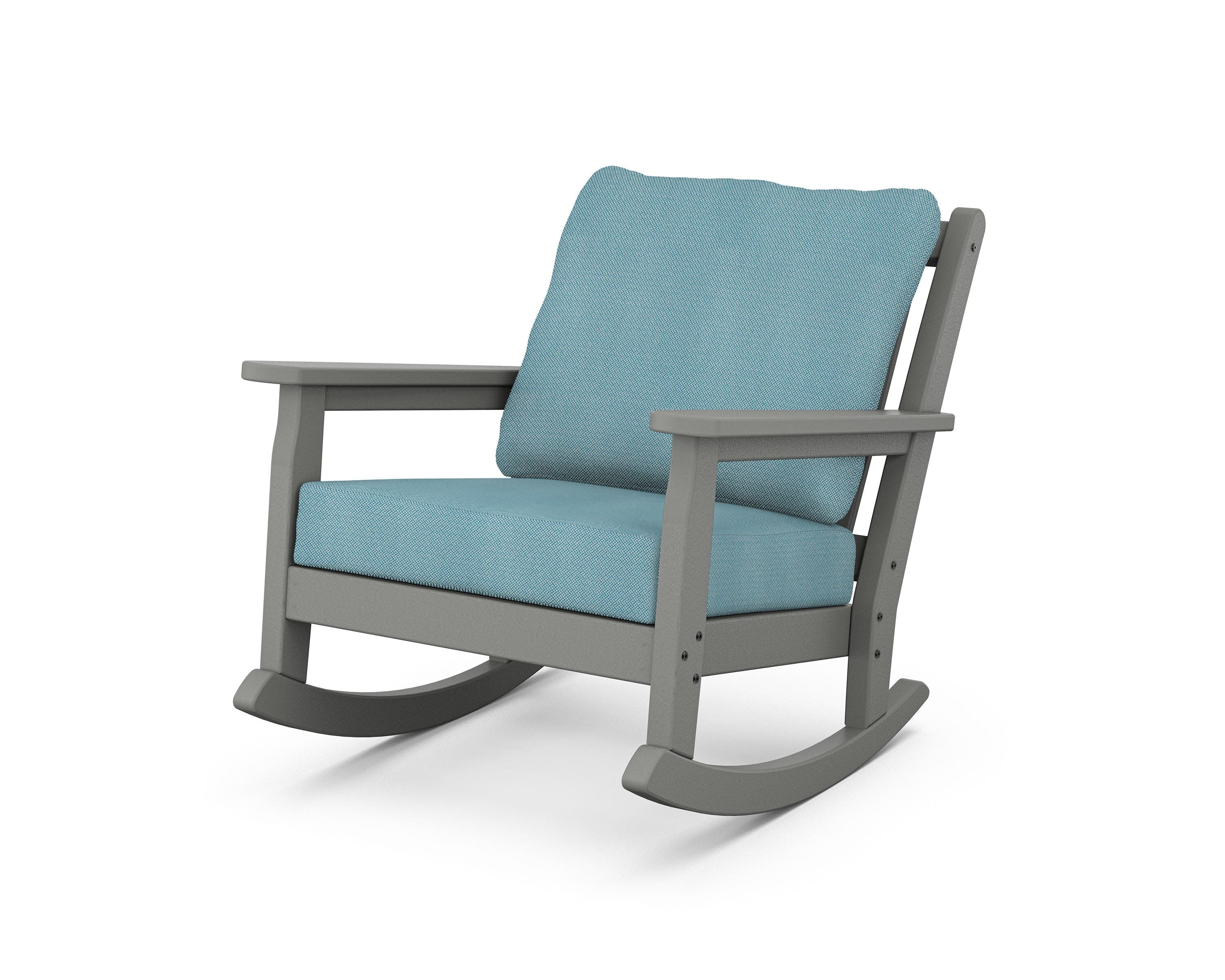 Chippendale Deep Seating Rocking Chair in Slate Grey / Lattice Sky Blue