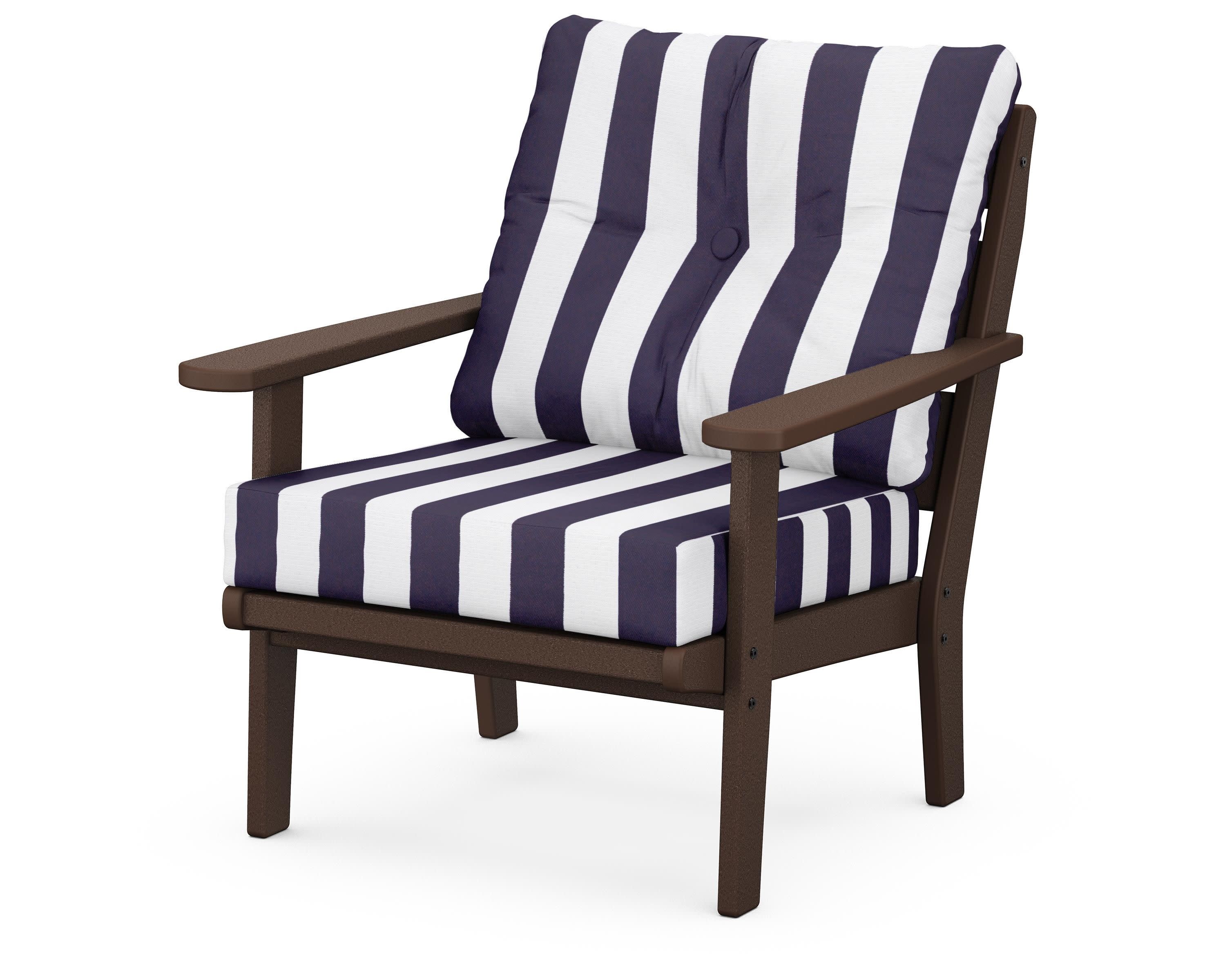 Lakeside Deep Seating Chair in Mahogany / Cabana Stripe Navy