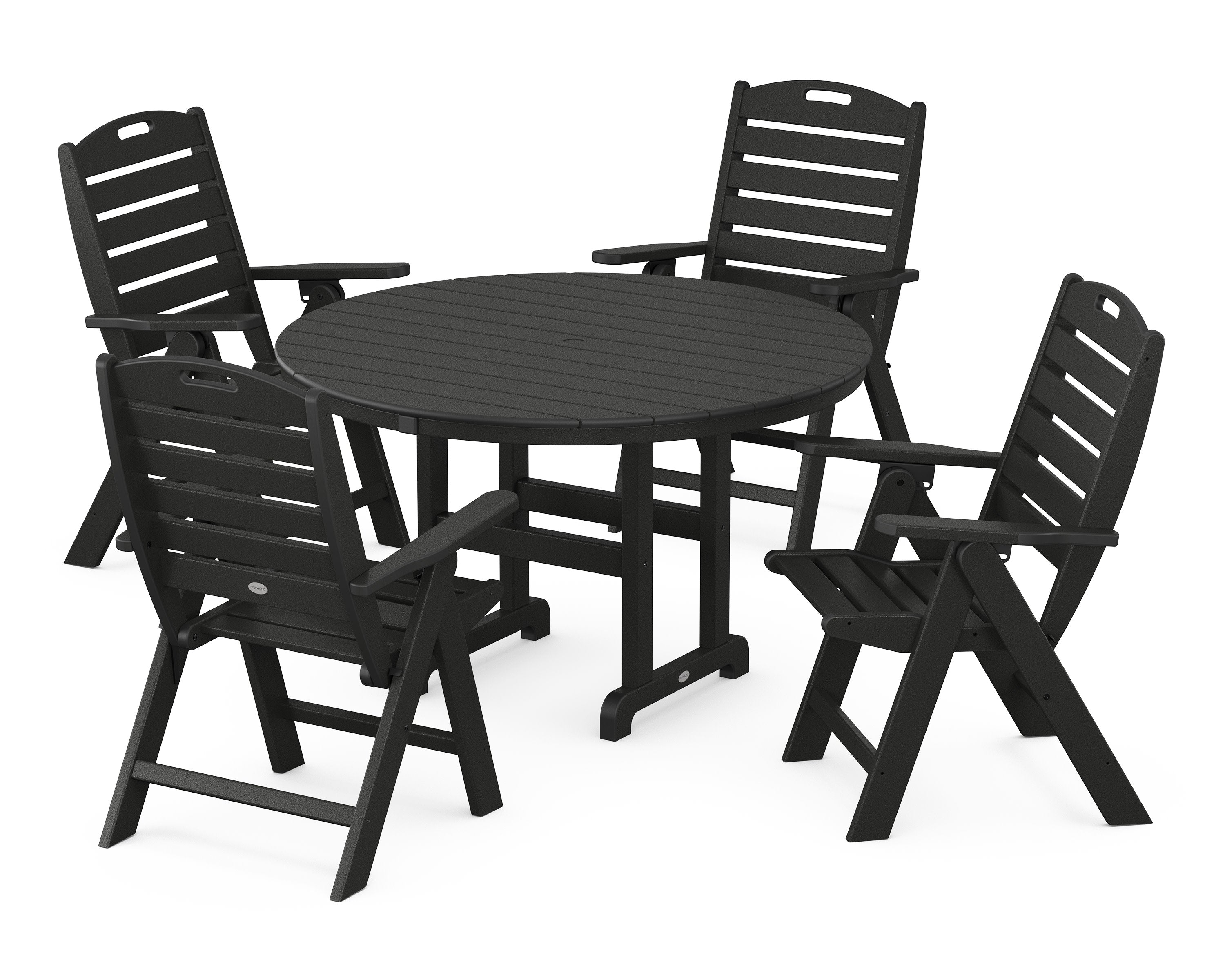 Nautical Folding Chair 5-Piece Round Farmhouse Dining Set in Black