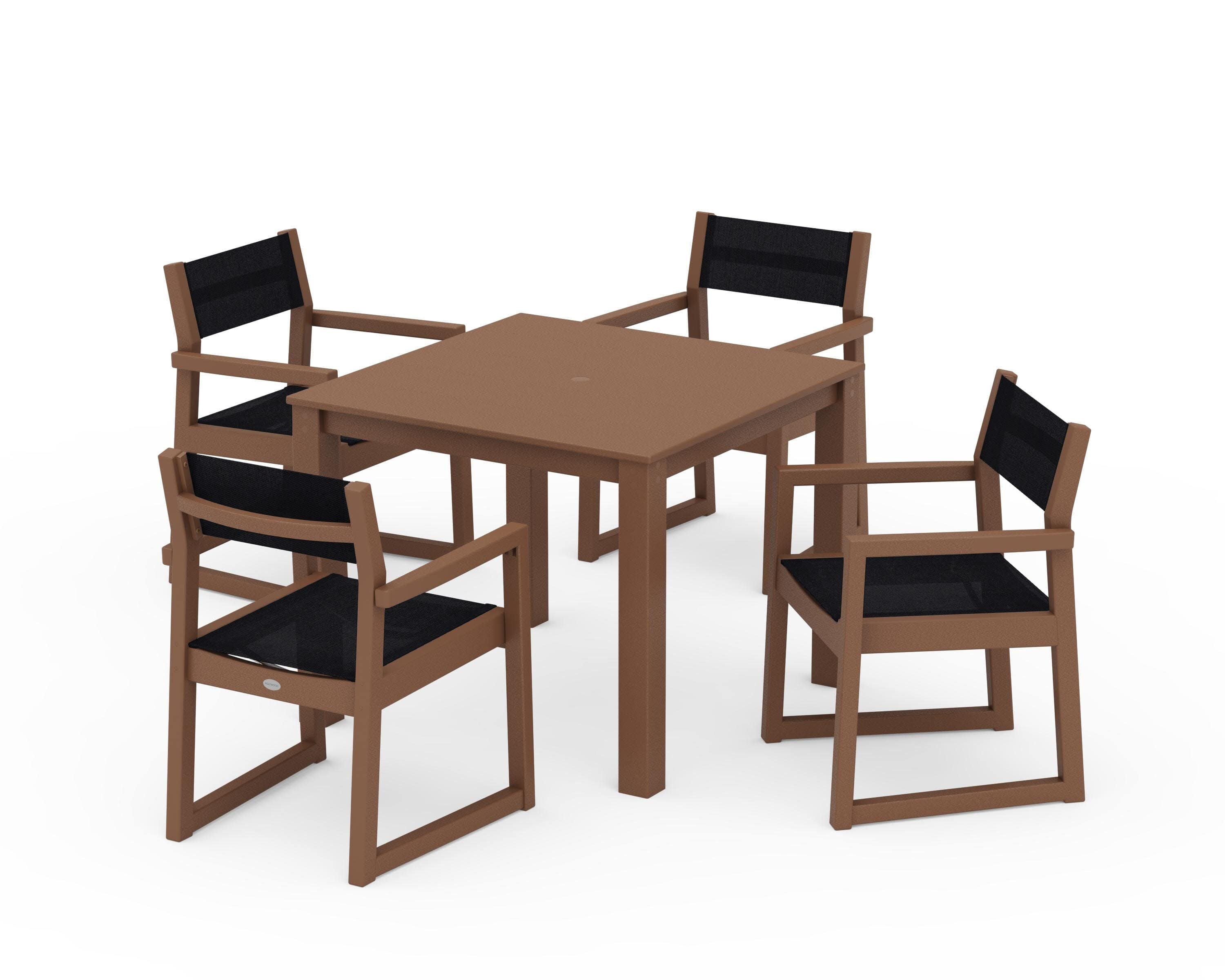EDGE Sling Arm Chair 5-Piece Parsons Dining Set in Teak / Black Sling