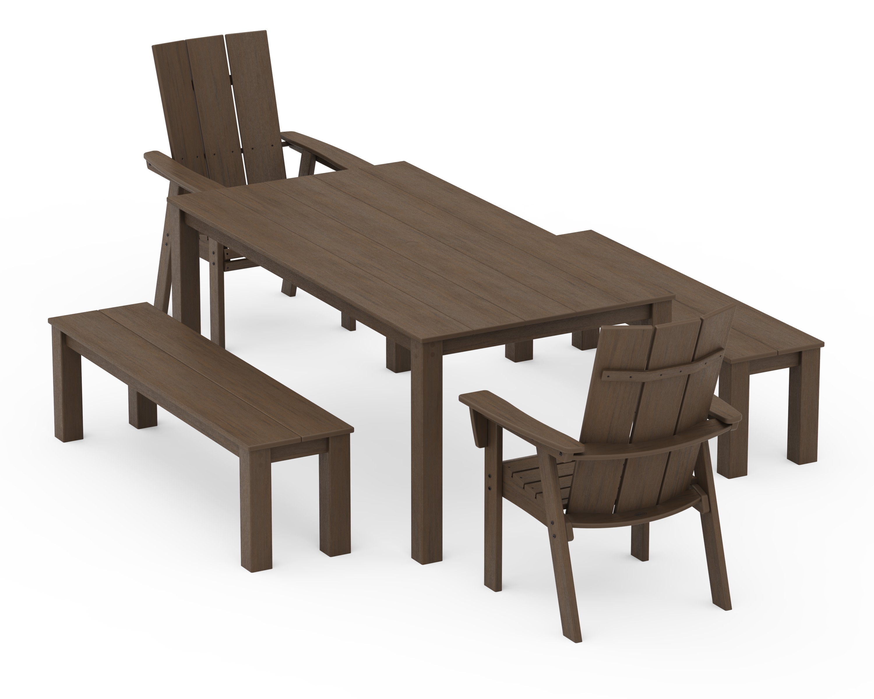 Modern Curveback Adirondack 5-Piece Parsons Dining Set with Benches in Kona