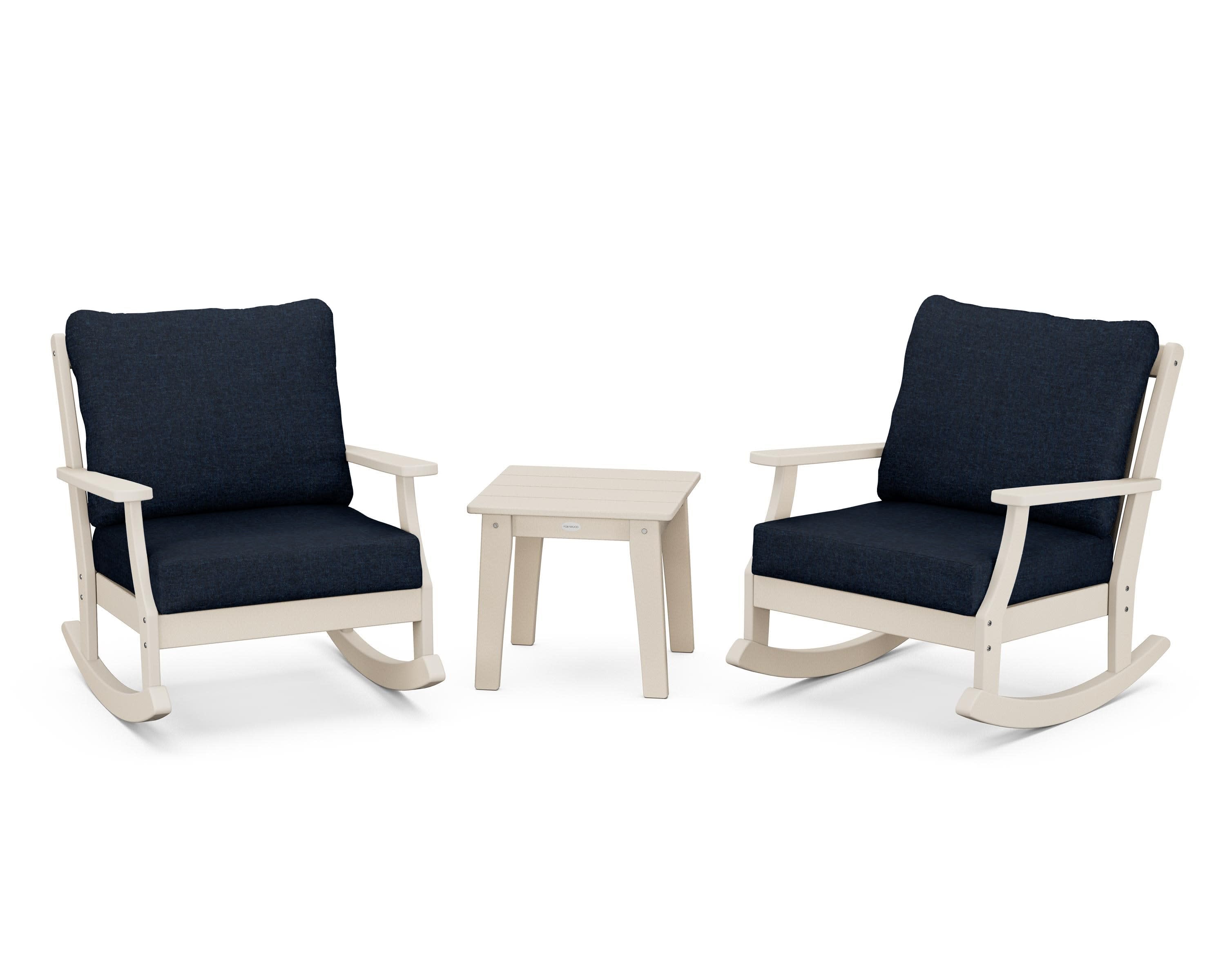 Braxton 3-Piece Deep Seating Rocker Set in Sand / Marine Indigo