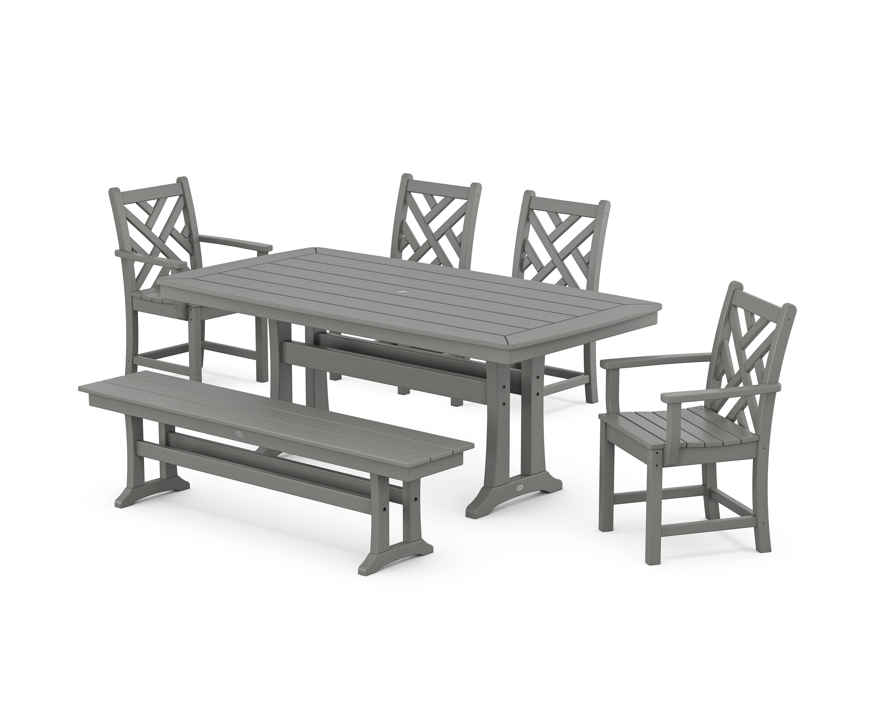 Chippendale 6-Piece Dining Set with Trestle Legs in Slate Grey