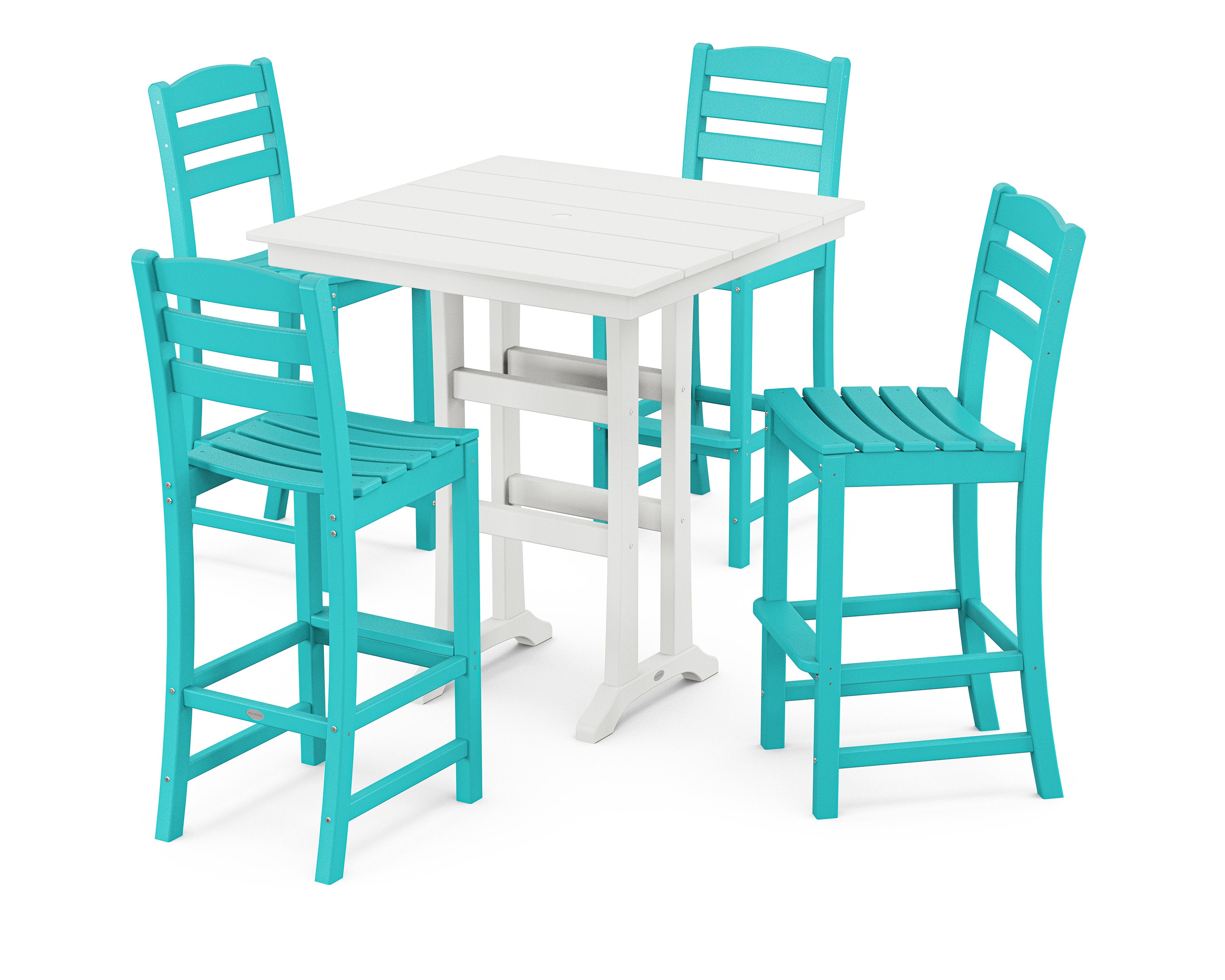 La Casa Caf 5-Piece Farmhouse Trestle Bar Set in Aruba / White