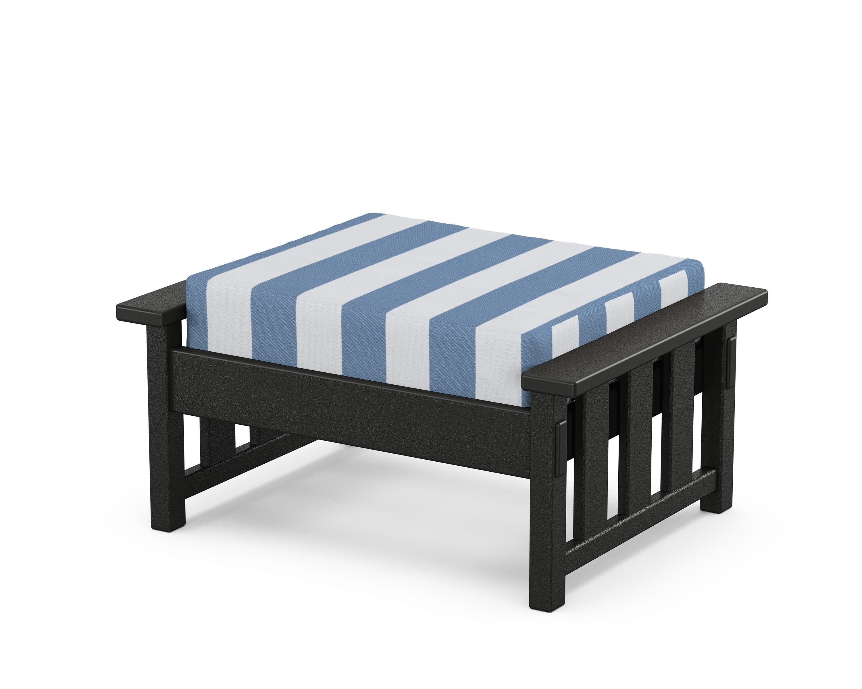 Acadia Deep Seating Ottoman in Black / Cabana Stripe Sky Blue