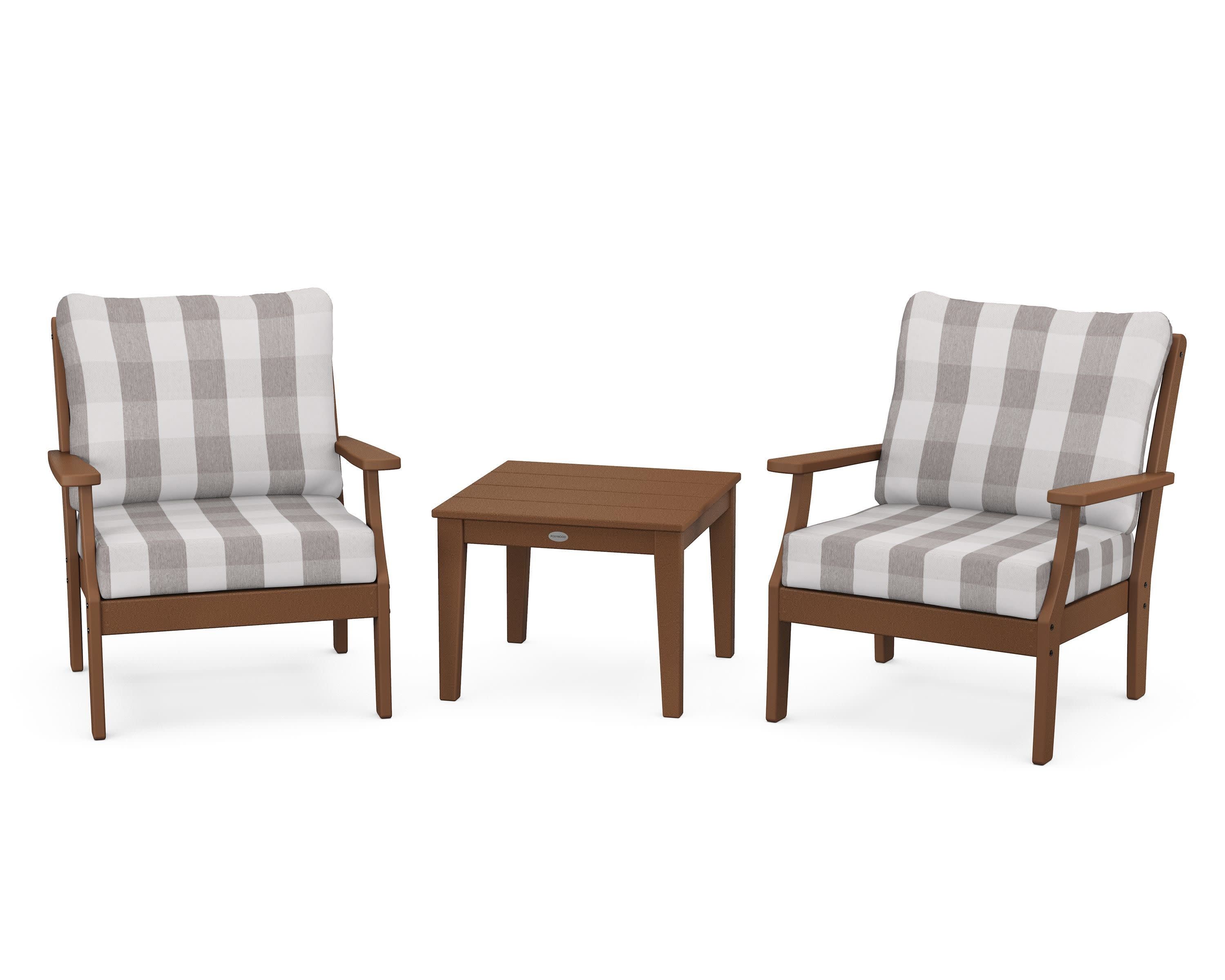 Braxton 3-Piece Deep Seating Set in Teak / Buffalo Plaid Grey Mist