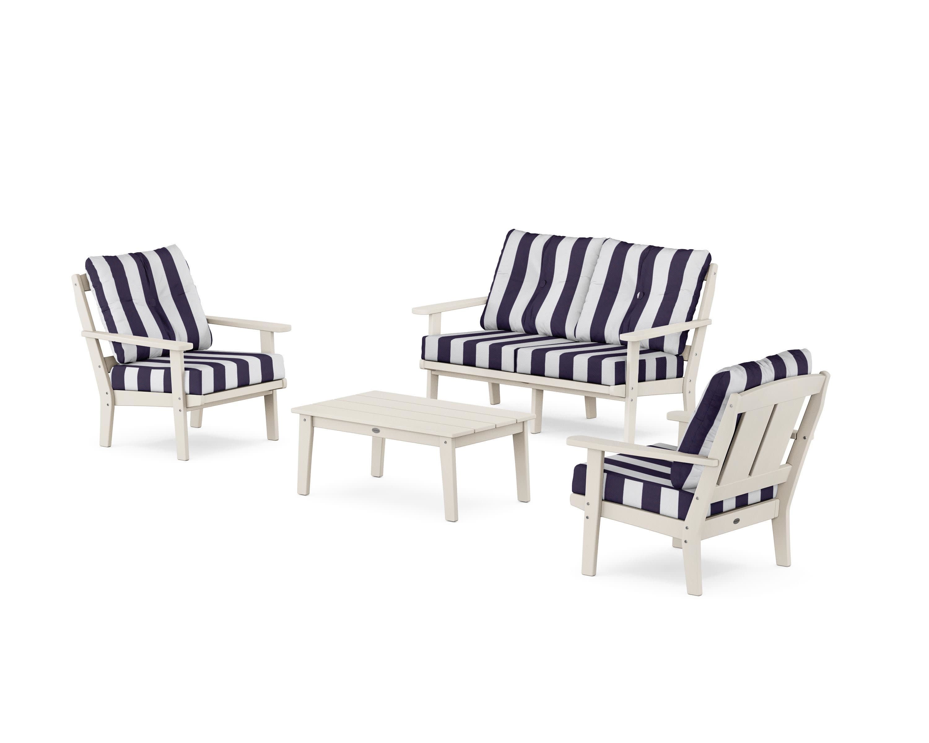 Mission 4-Piece Deep Seating Set with Loveseat in Sand / Cabana Stripe Navy