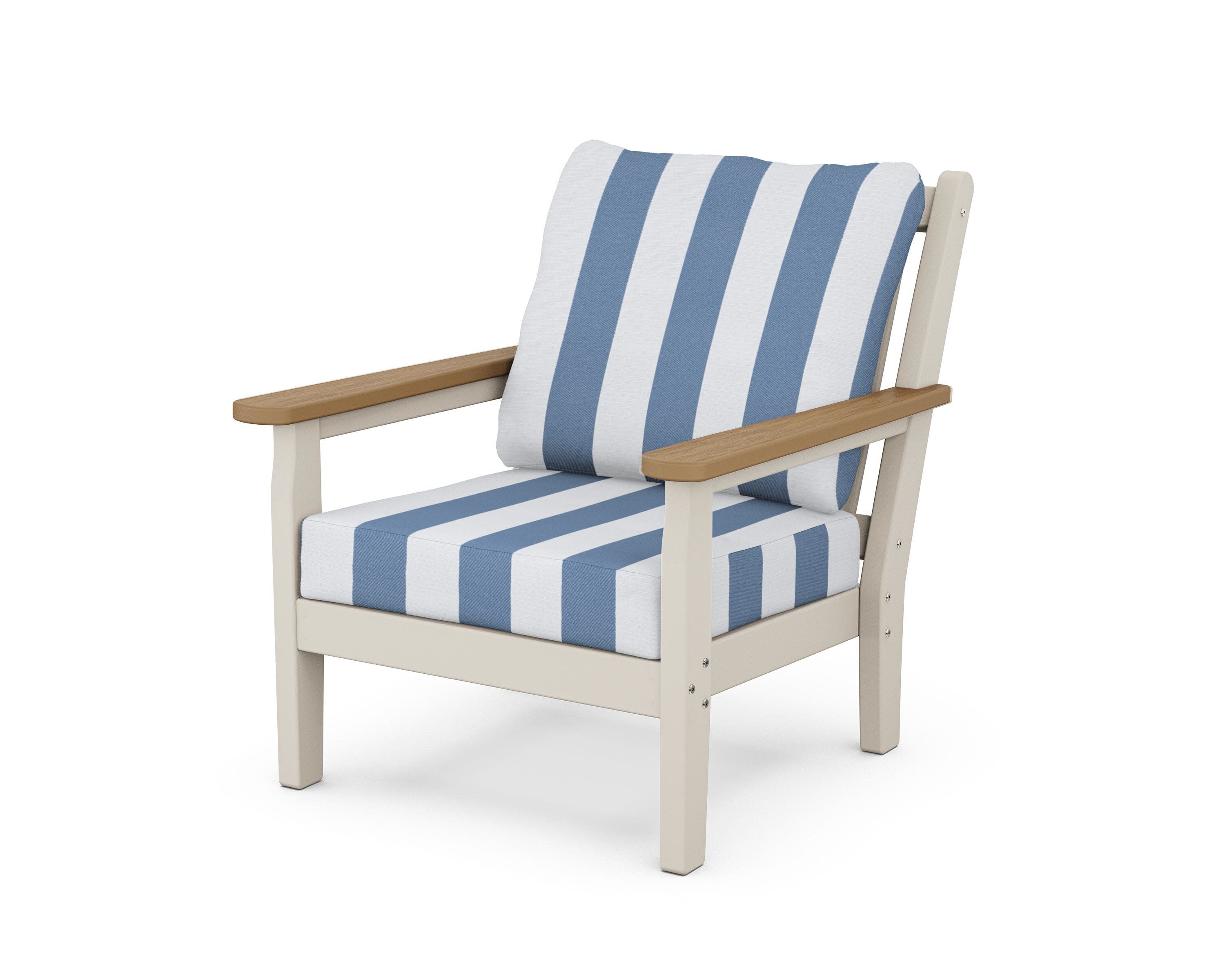 Chippendale Deep Seating Chair in Sand / Natural / Cabana Stripe Sky Blue