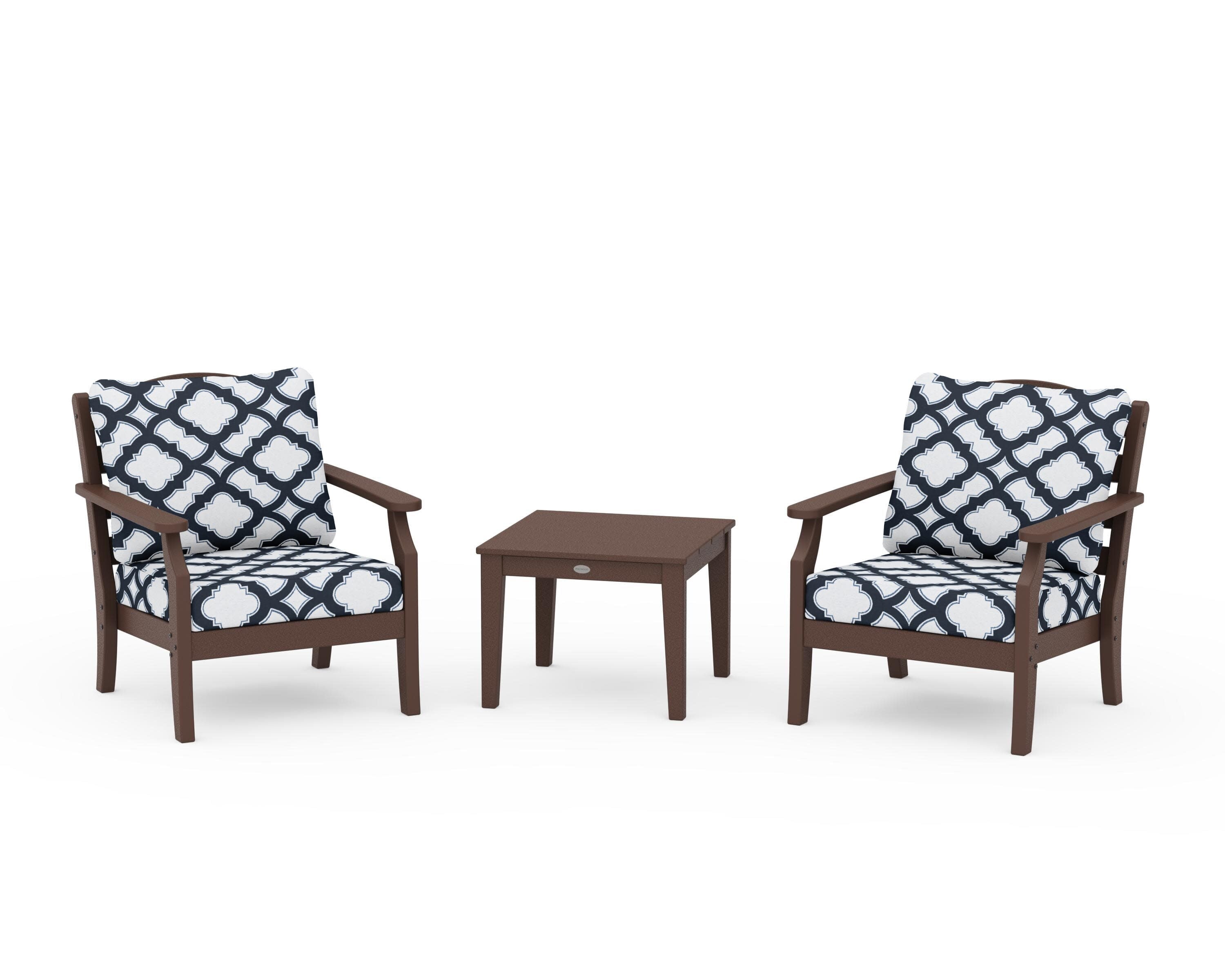Savannah 3-Piece Deep Seating Set in Mahogany / Trellis Marine Indigo
