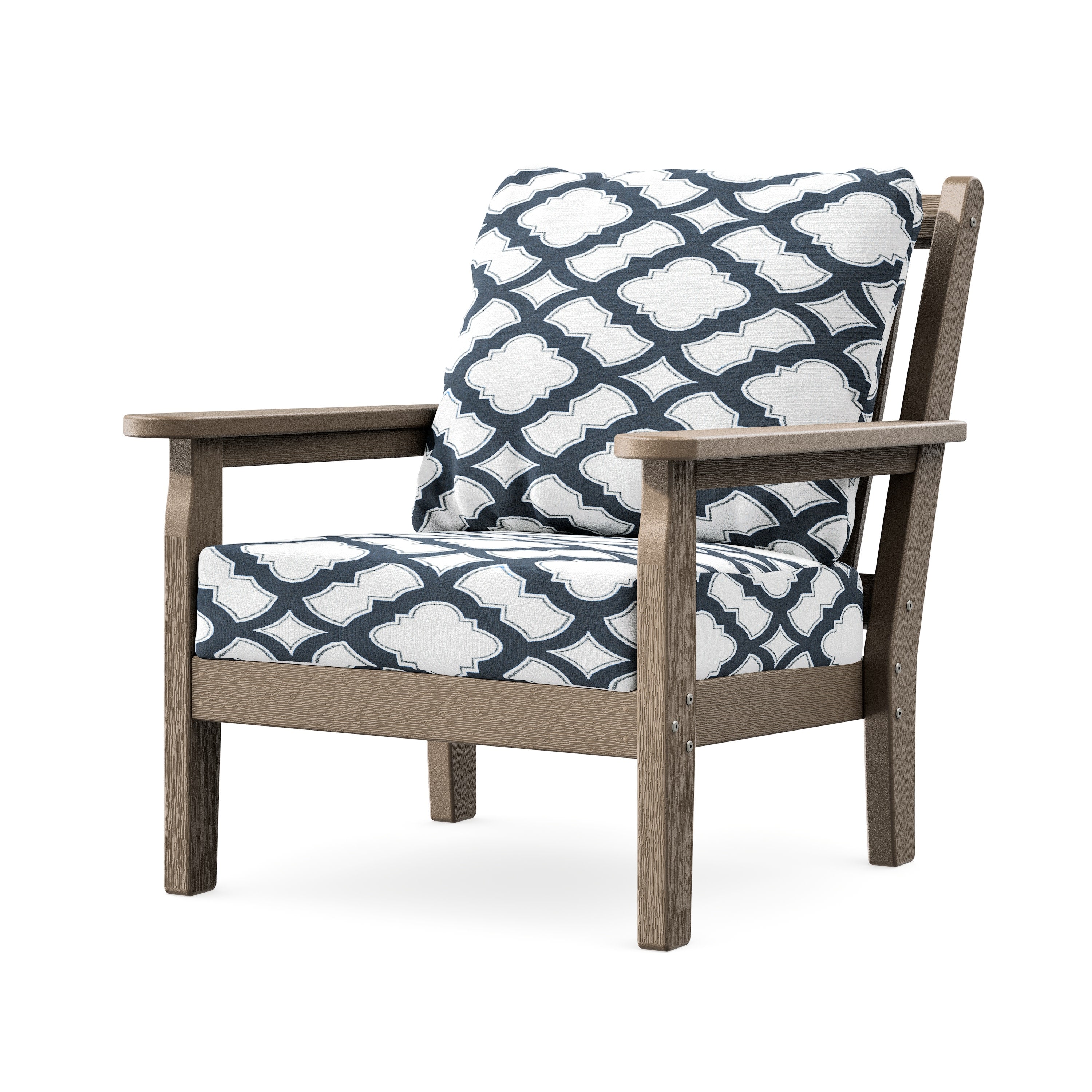 Chippendale Deep Seating Chair in Vintage Sahara / Trellis Marine Indigo