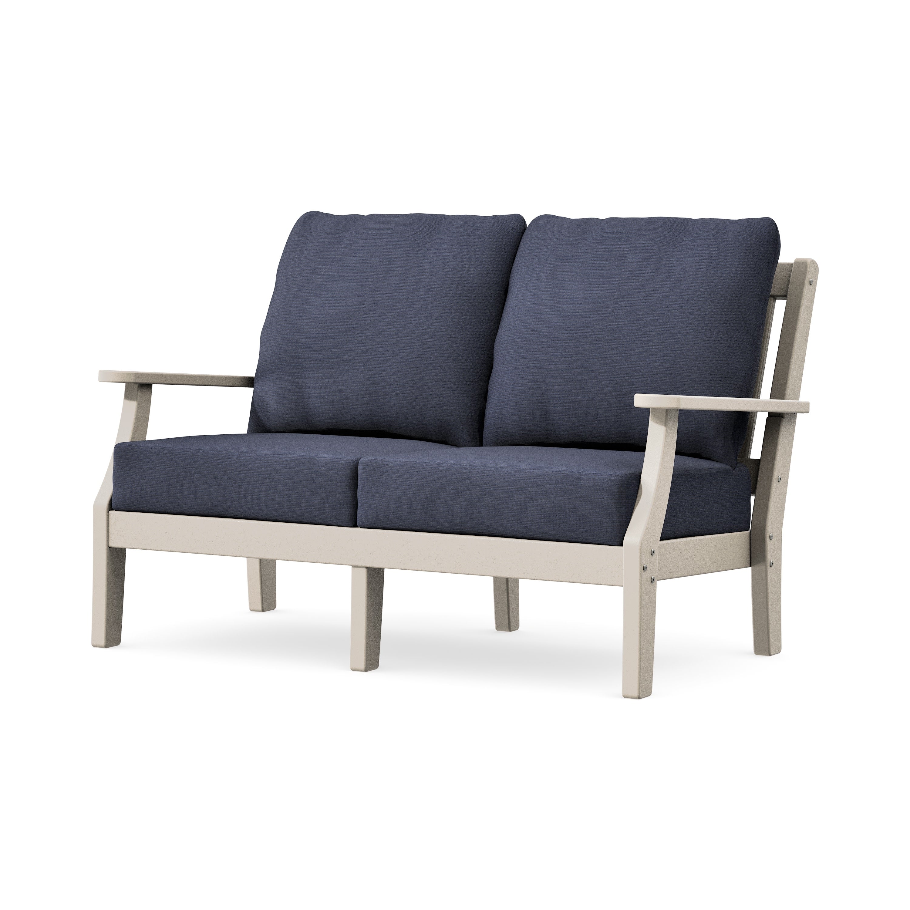 Chinoiserie Deep Seating Loveseat in Sand / Navy Linen