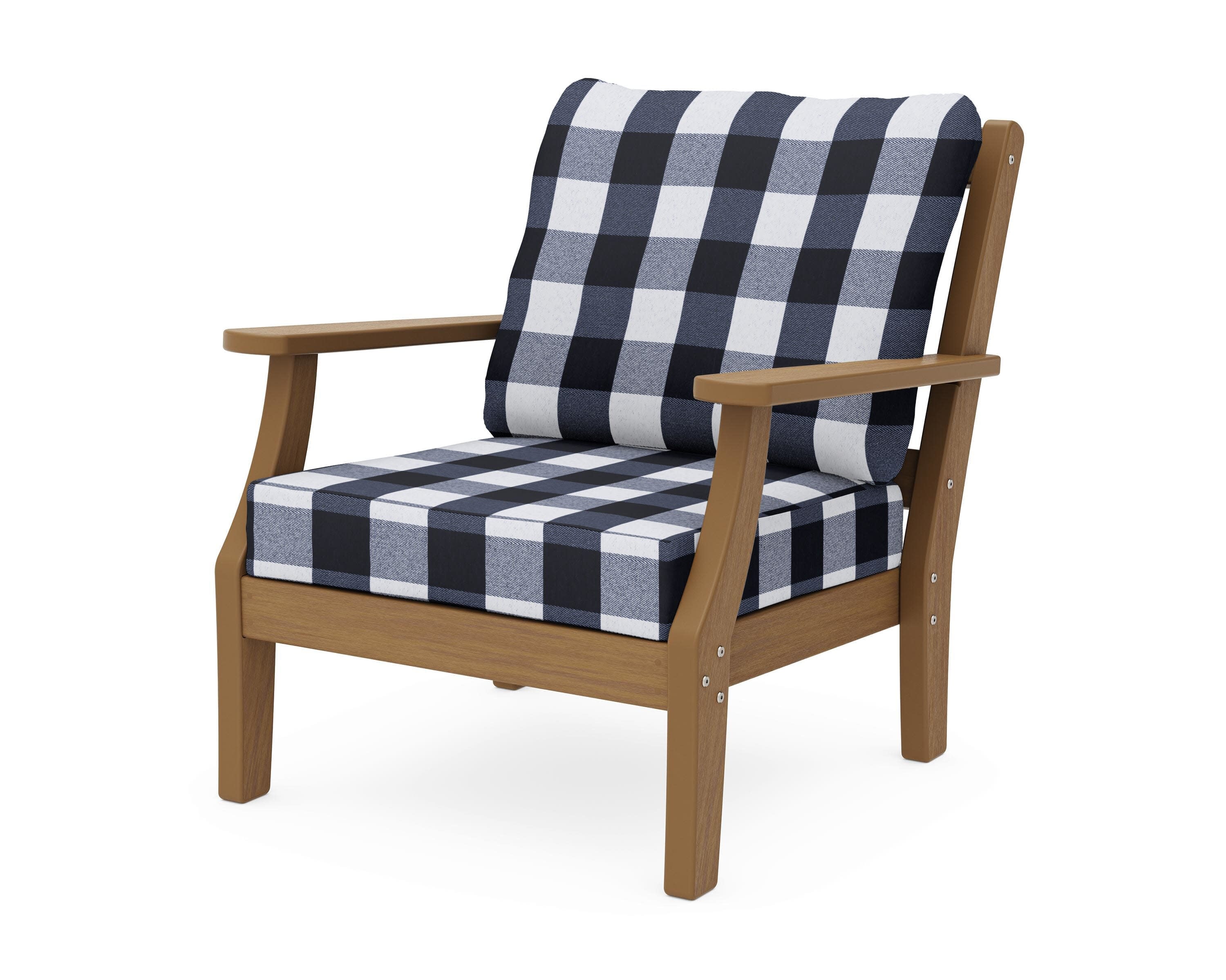 Chinoiserie Deep Seating Chair in Natural / Buffalo Plaid Marine Indigo