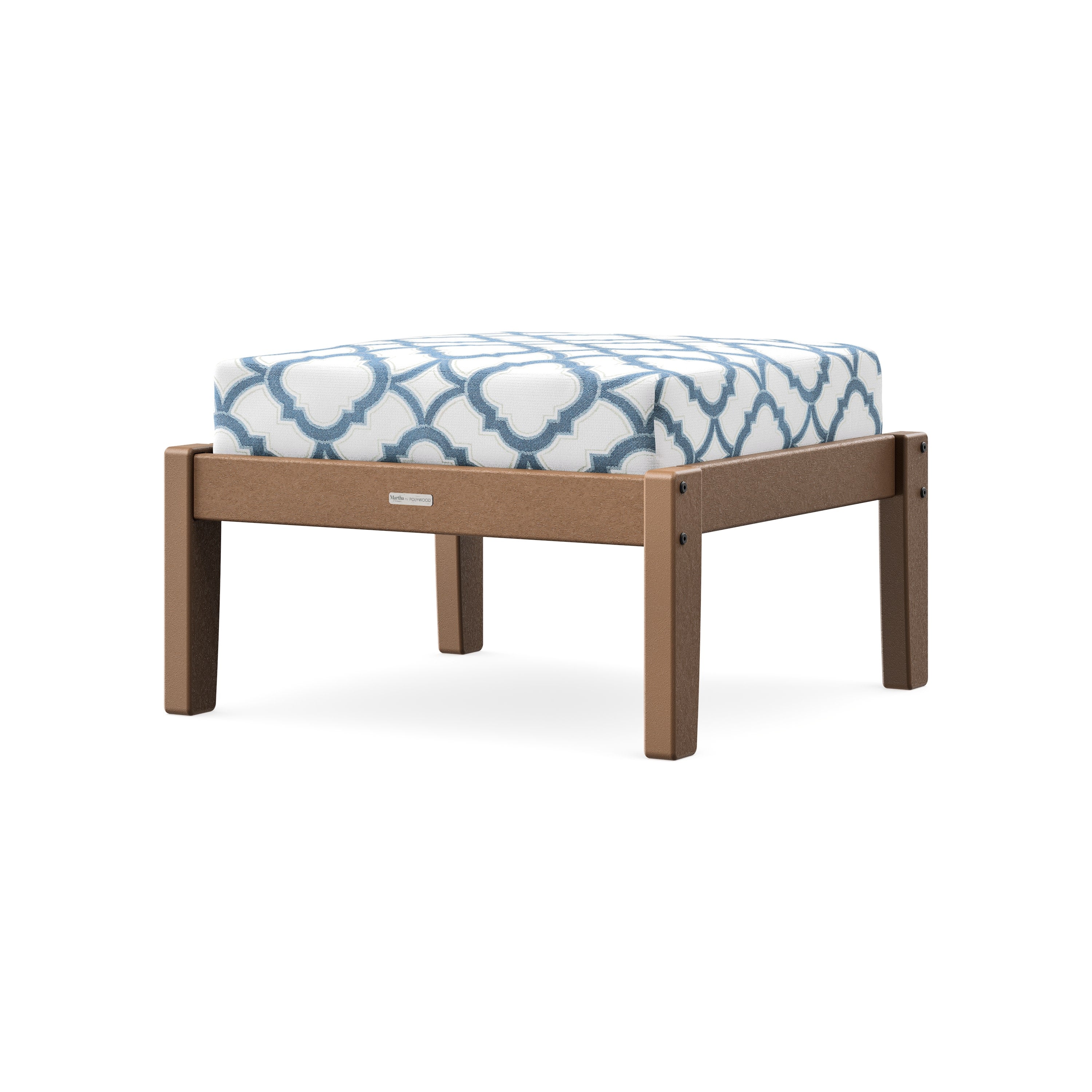 Chinoiserie Deep Seating Ottoman in Teak / Trellis Sky Blue