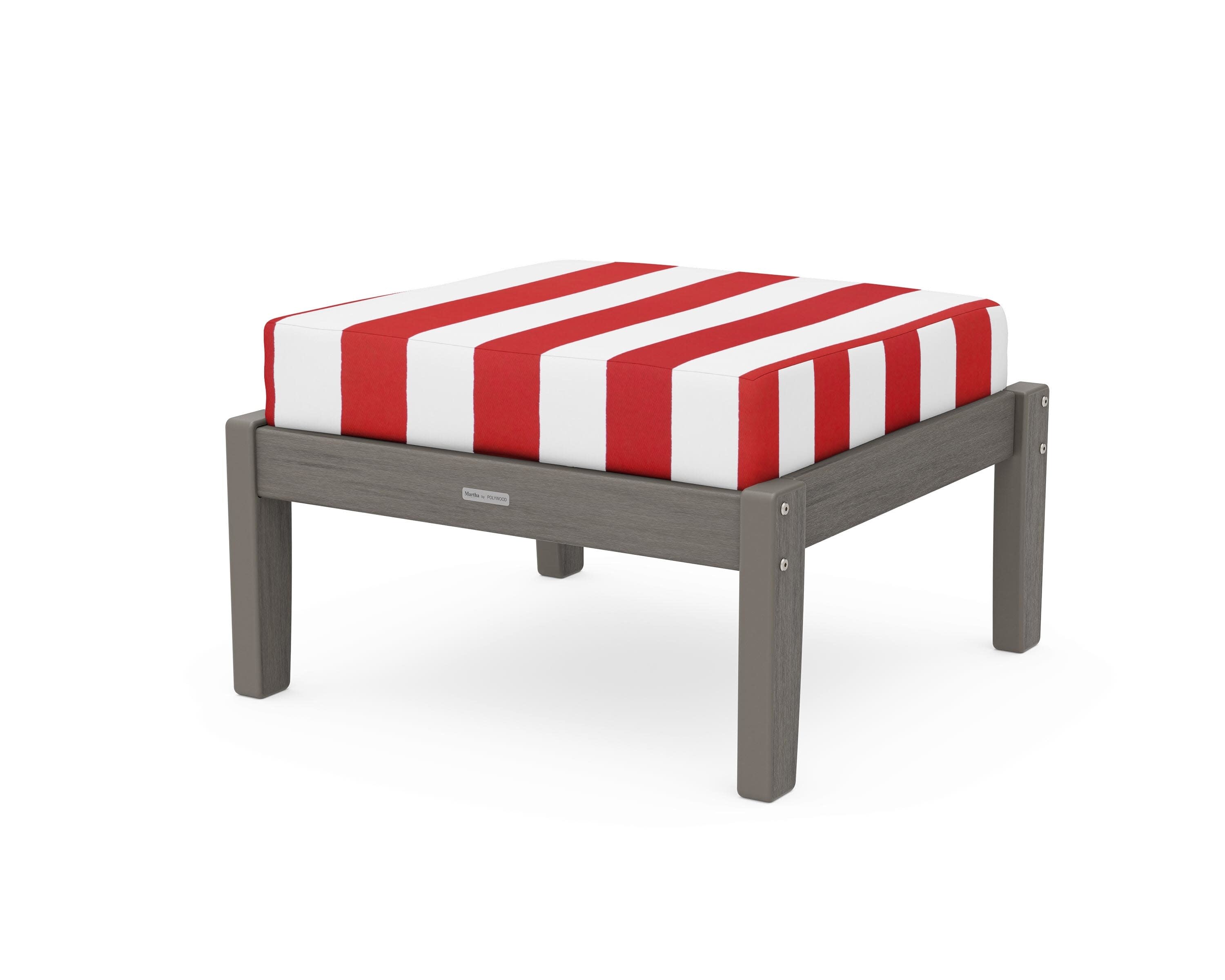 Chinoiserie Deep Seating Ottoman in Driftwood / Cabana Stripe Crimson