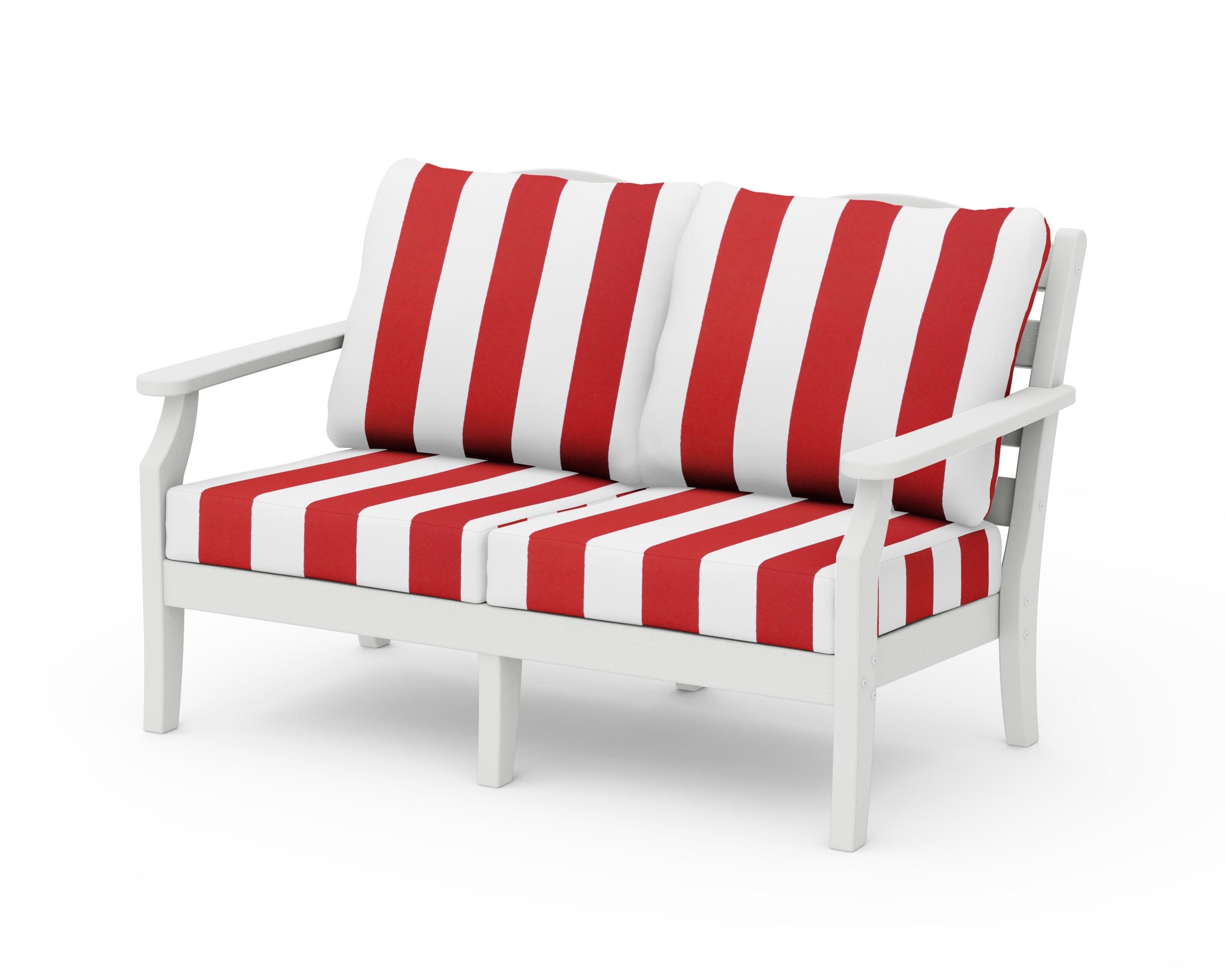 Savannah Deep Seating Loveseat in Vintage White / Cabana Stripe Crimson