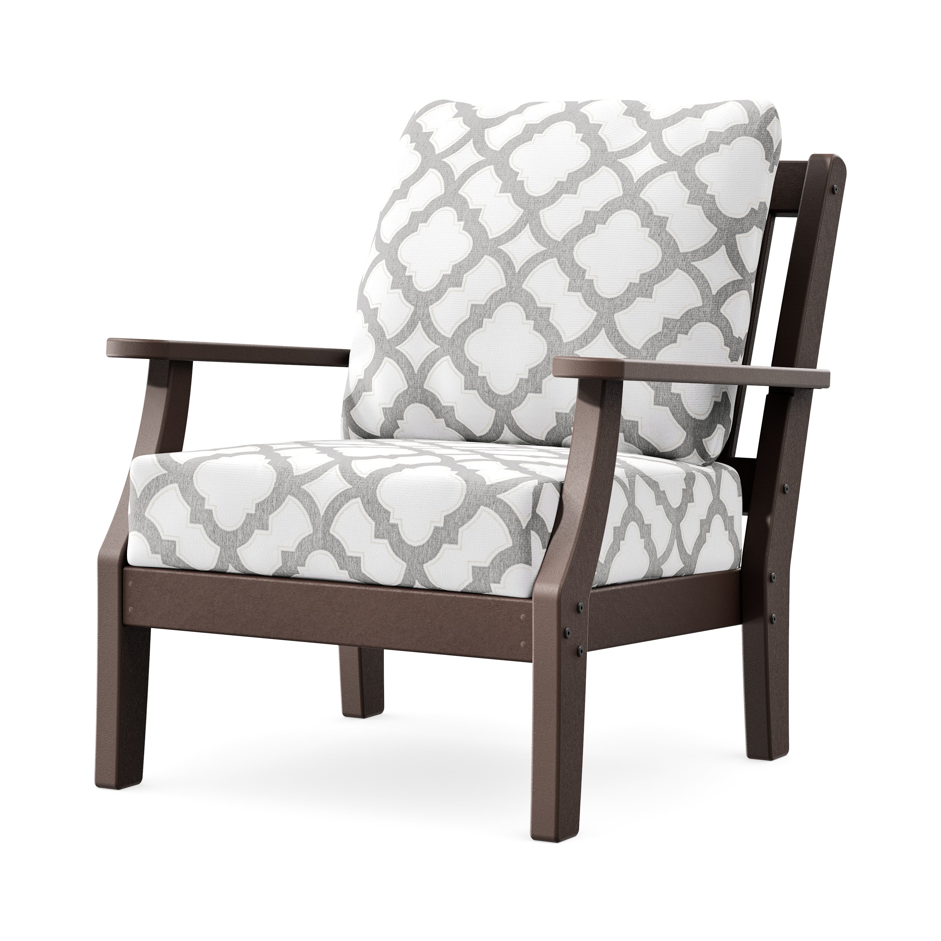 Chinoiserie Deep Seating Chair in Mahogany / Trellis Grey Mist