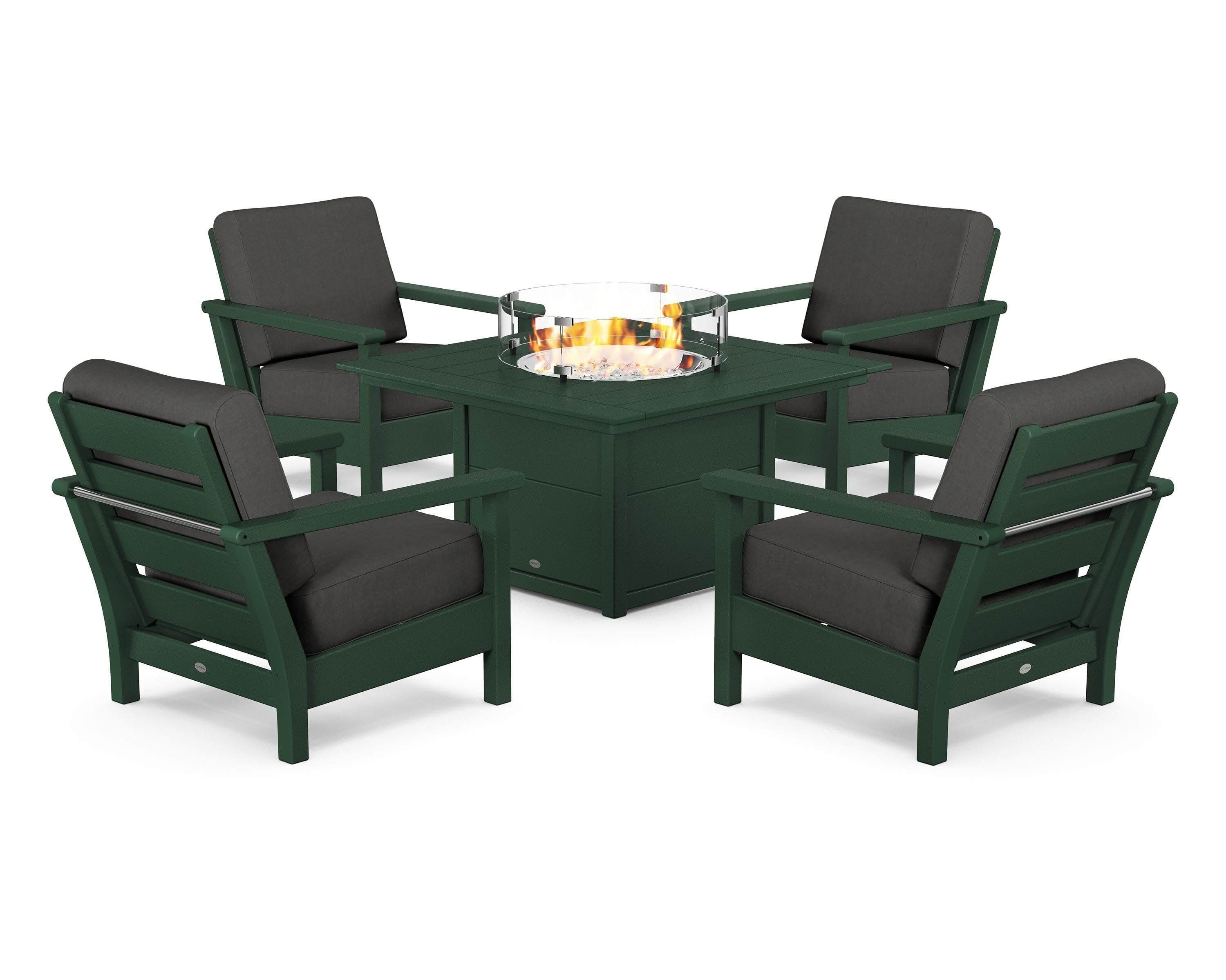 Harbour 5-Piece Conversation Set with Fire Pit Table in Green / Spectrum Carbon