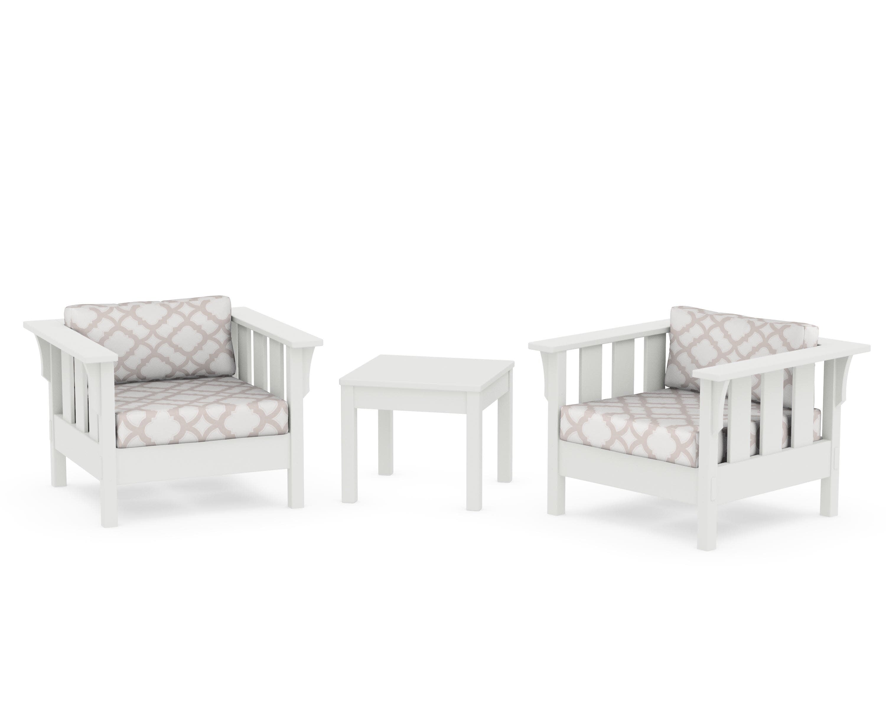Acadia 3-Piece Deep Seating Set in Vintage White / Trellis Dune Burlap