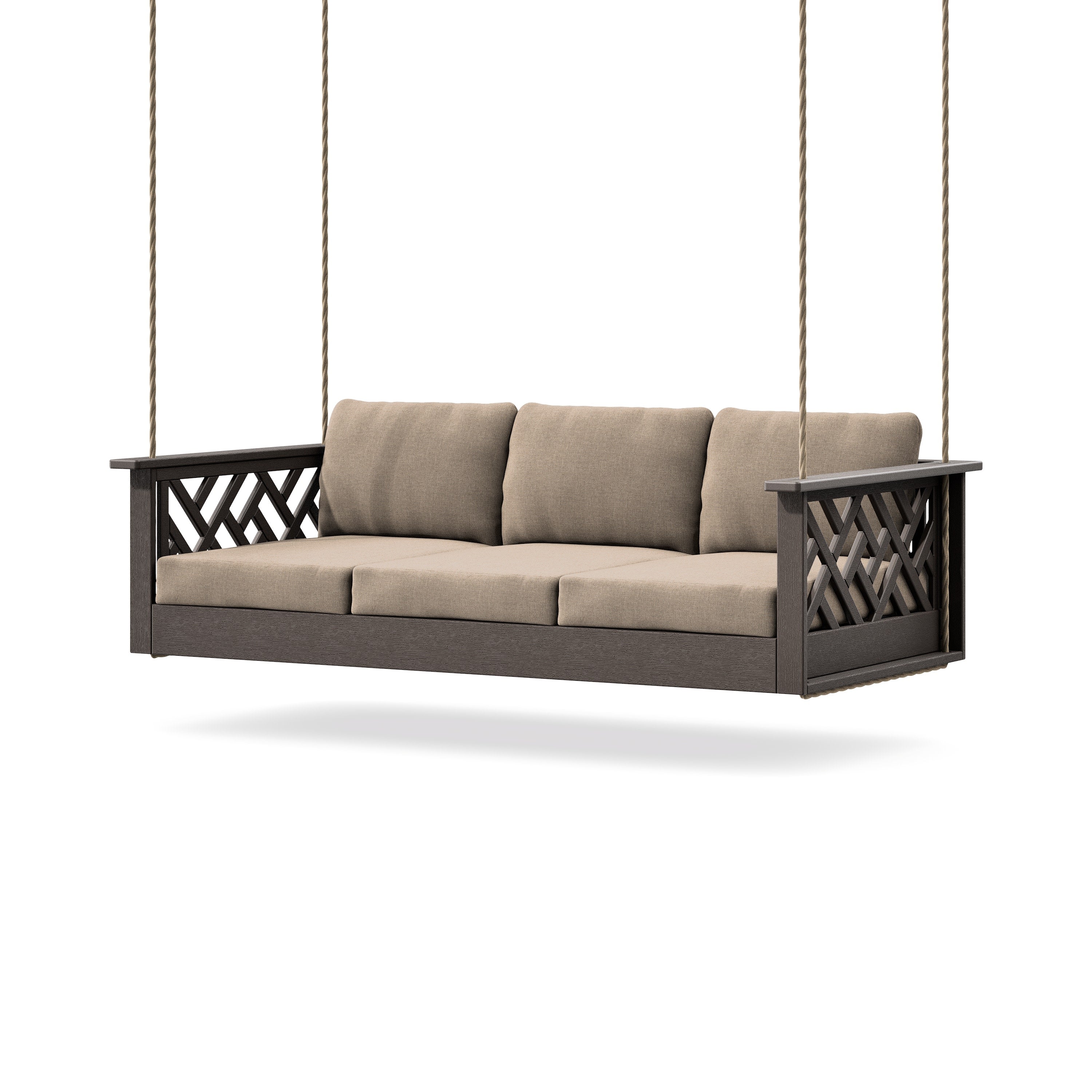 Chippendale Daybed Swing in Vintage Coffee / Spiced Burlap