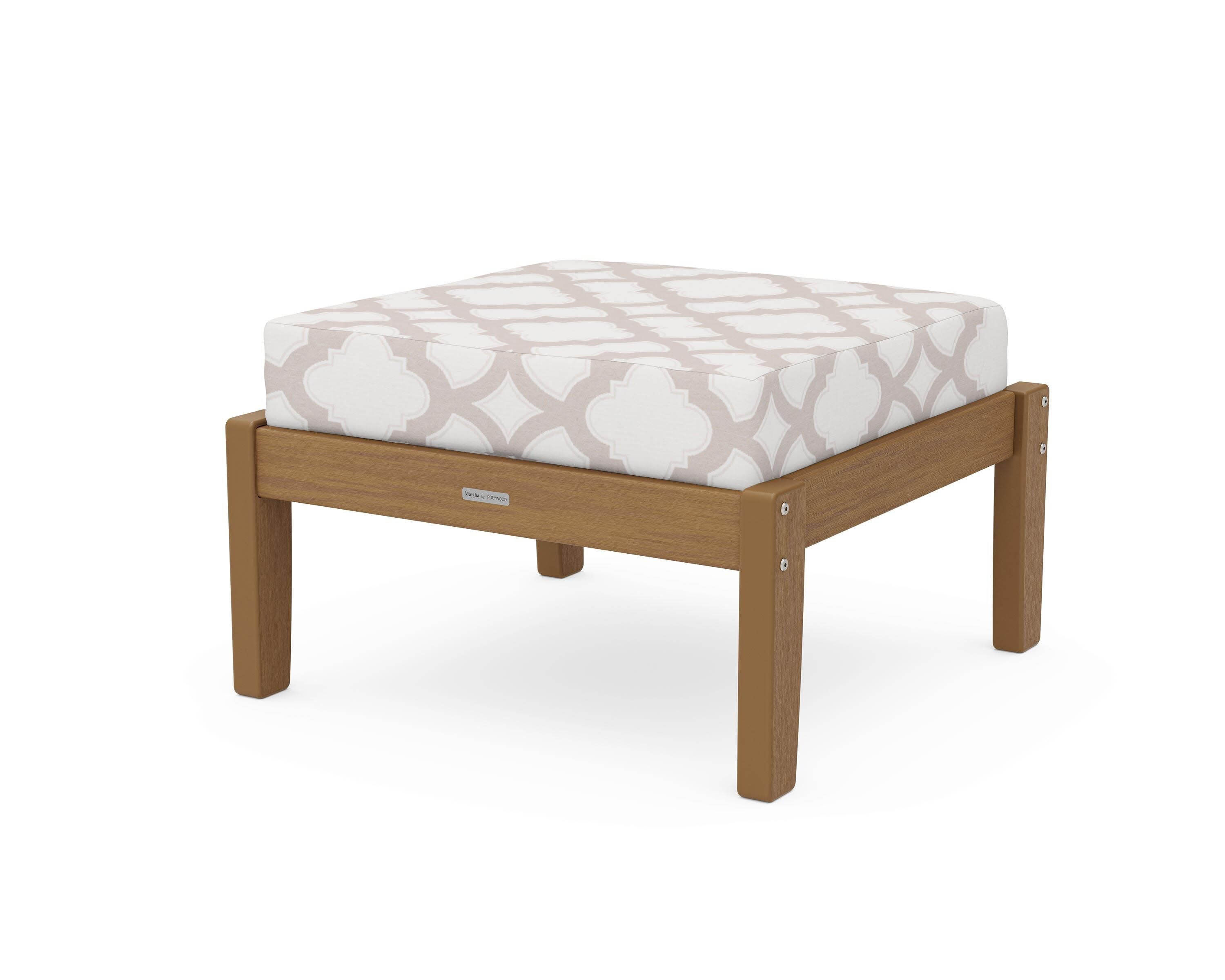Chinoiserie Deep Seating Ottoman in Natural / Trellis Dune Burlap