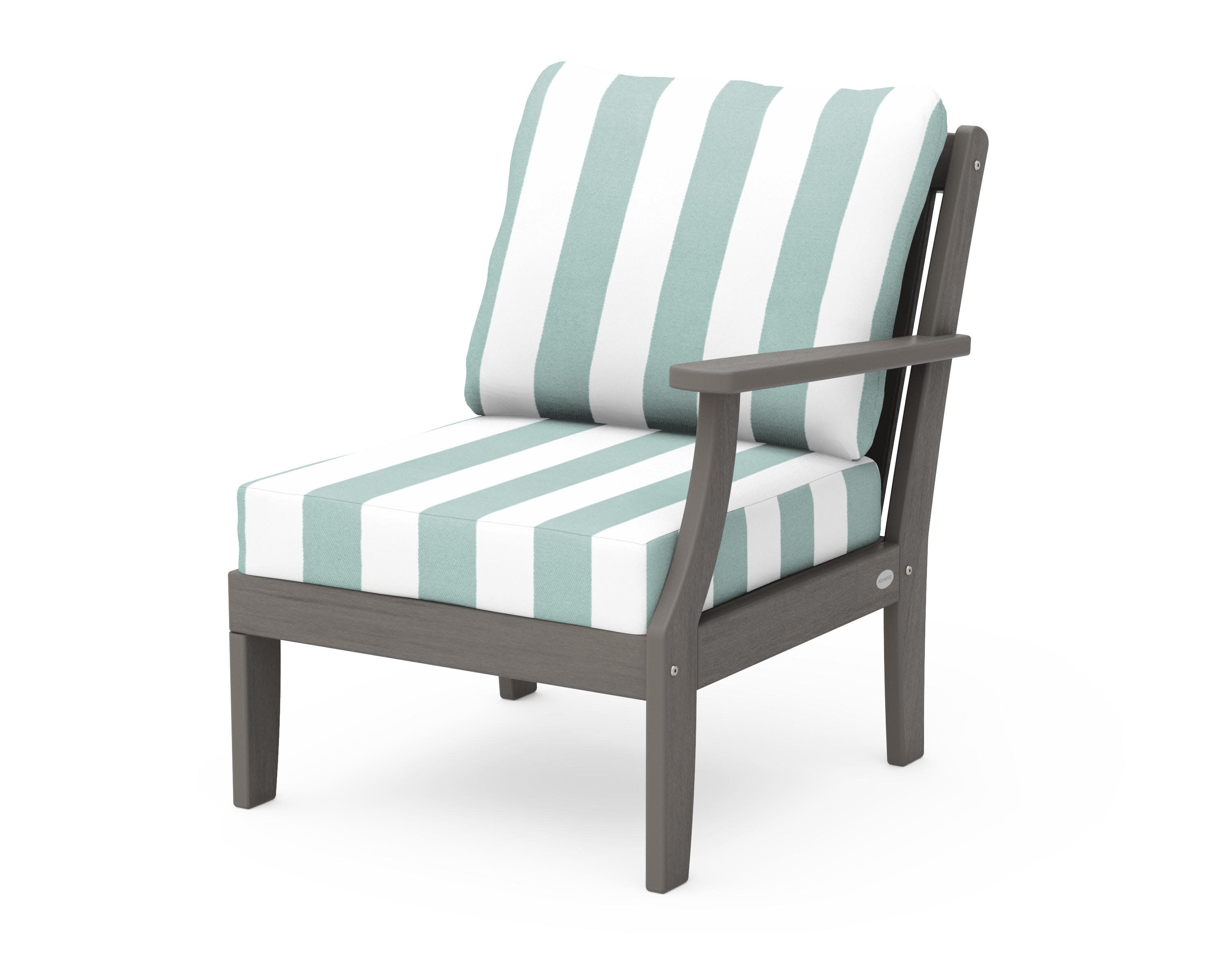 Braxton Modular Right Arm Chair in Driftwood / Cabana Stripe Glacier Spa