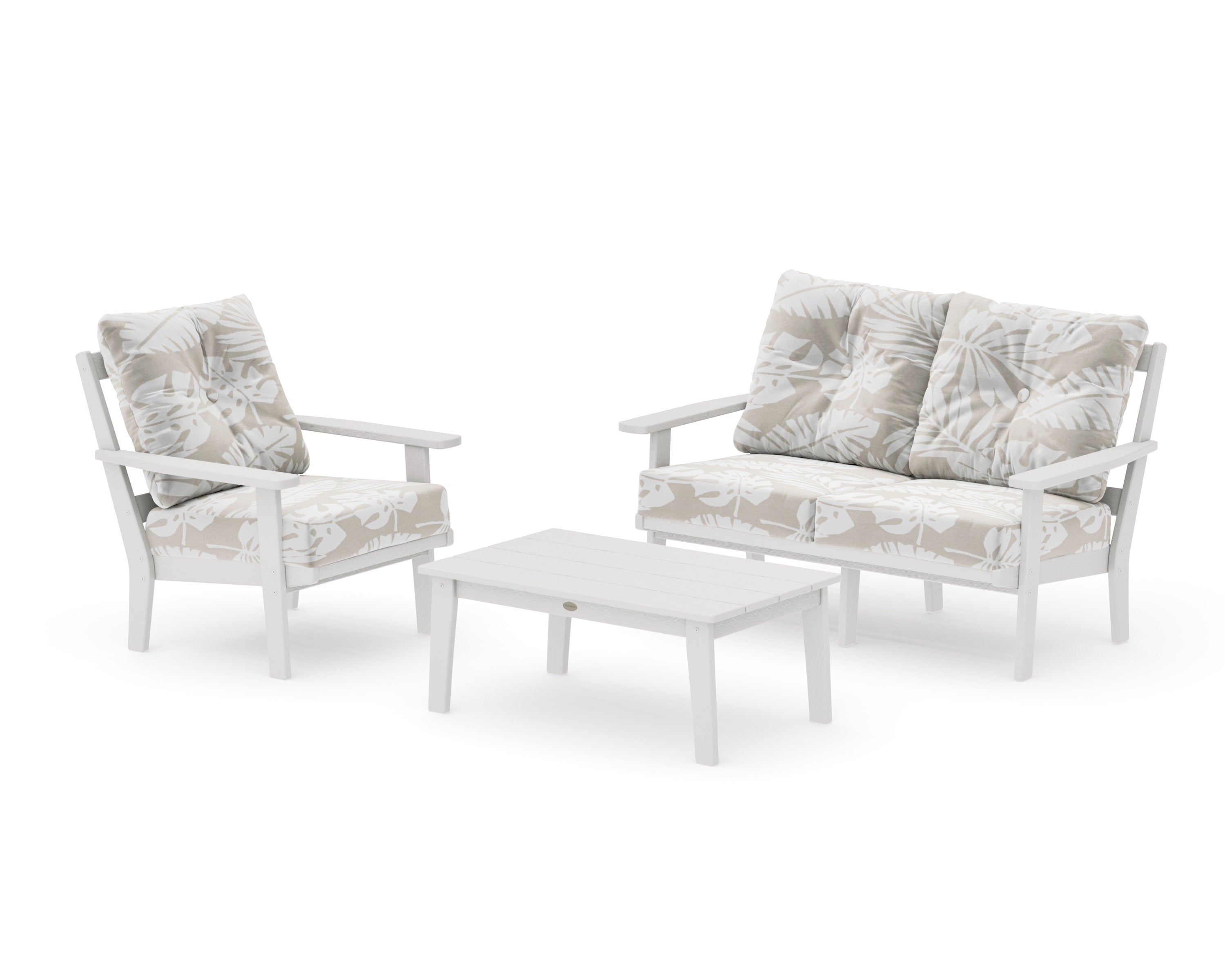 Oxford 3-Piece Deep Seating Set with Loveseat in Vintage White / Leaf Dune Burlap
