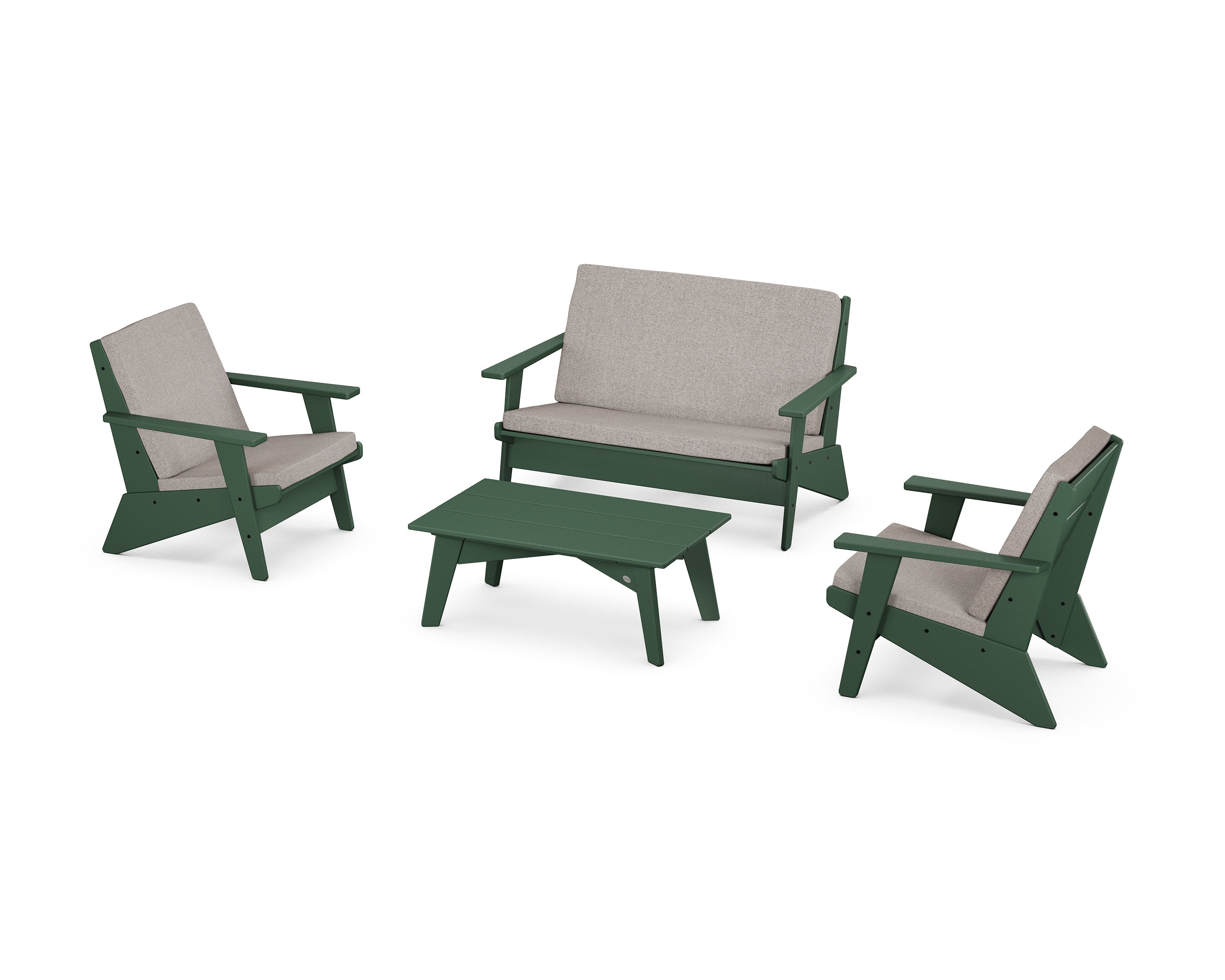 Riviera Modern Lounge 4-Piece Set in Green / Weathered Tweed