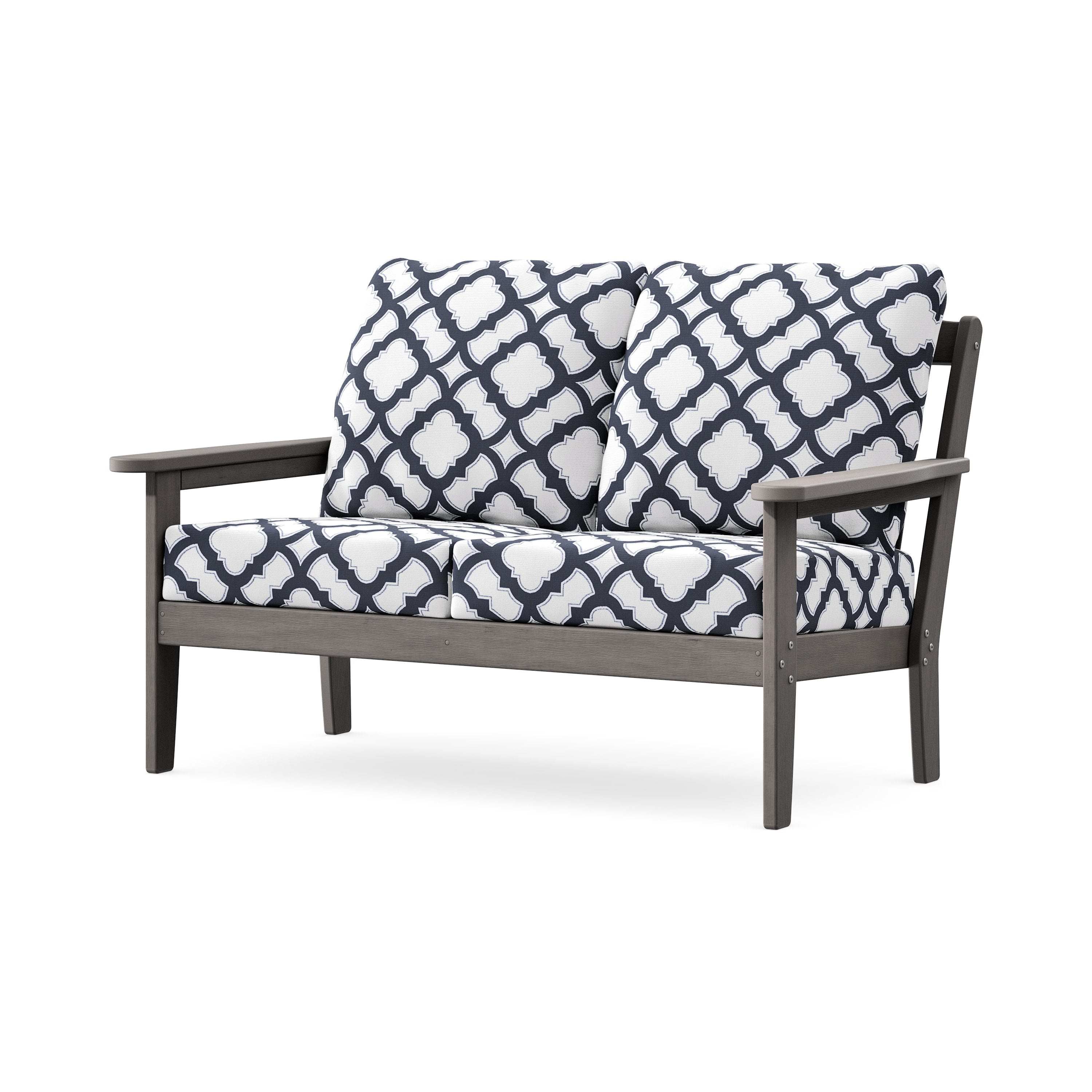 Cottage Deep Seating Loveseat in Driftwood / Trellis Navy