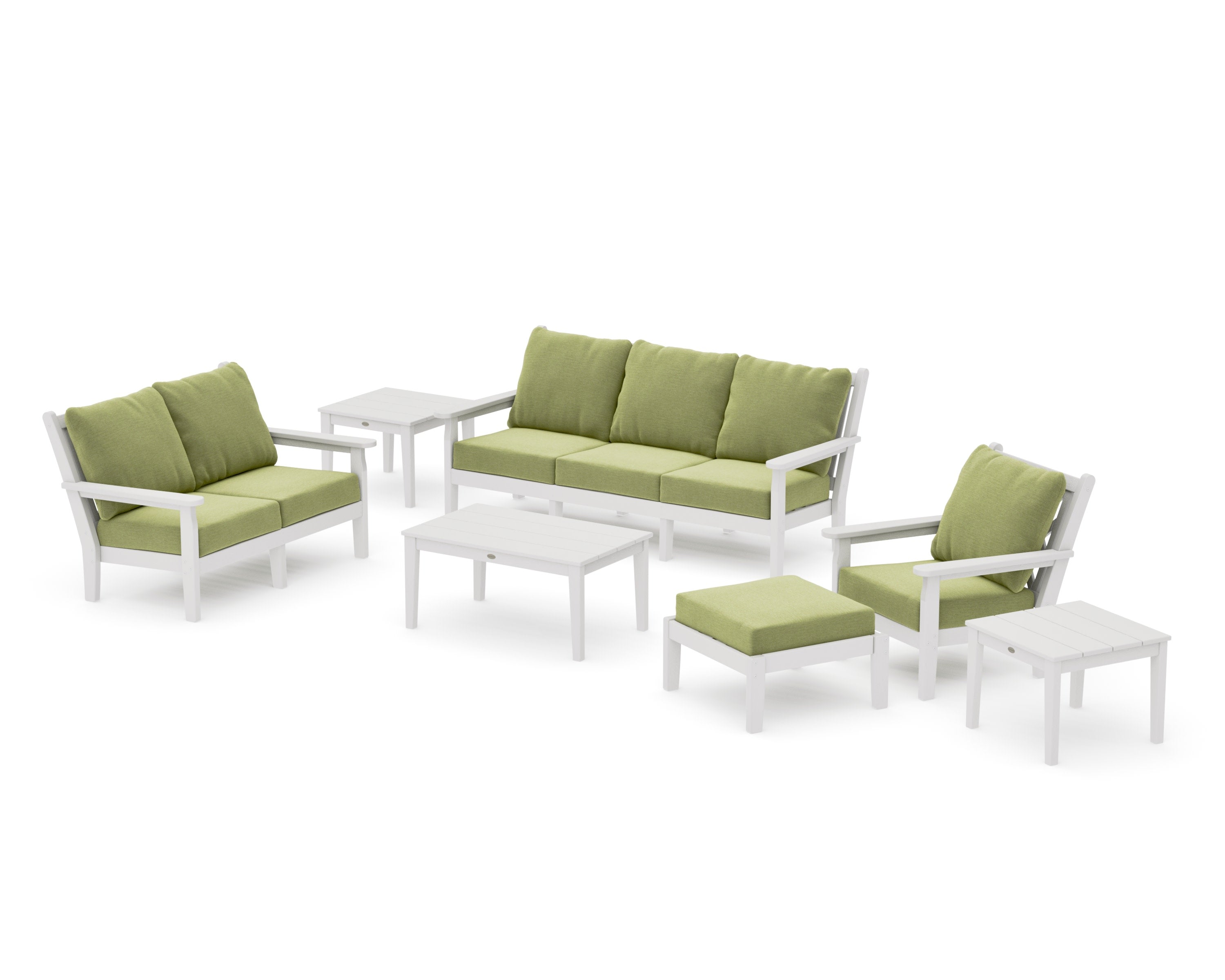 Chippendale 7-Piece Deep Seating Set in Vintage White / Chartreuse Boucle