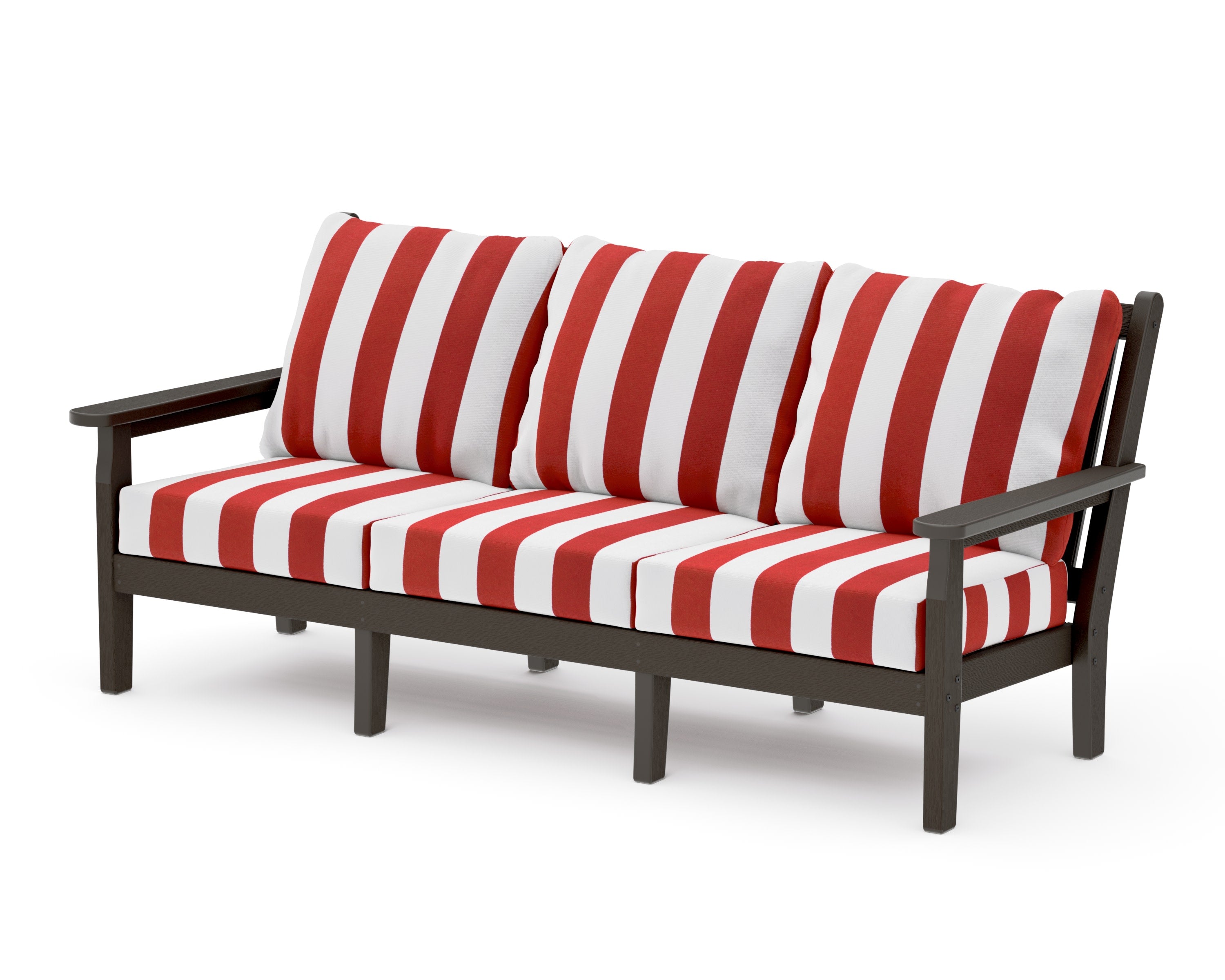 Chippendale Deep Seating Sofa in Vintage Coffee / Cabana Stripe Crimson