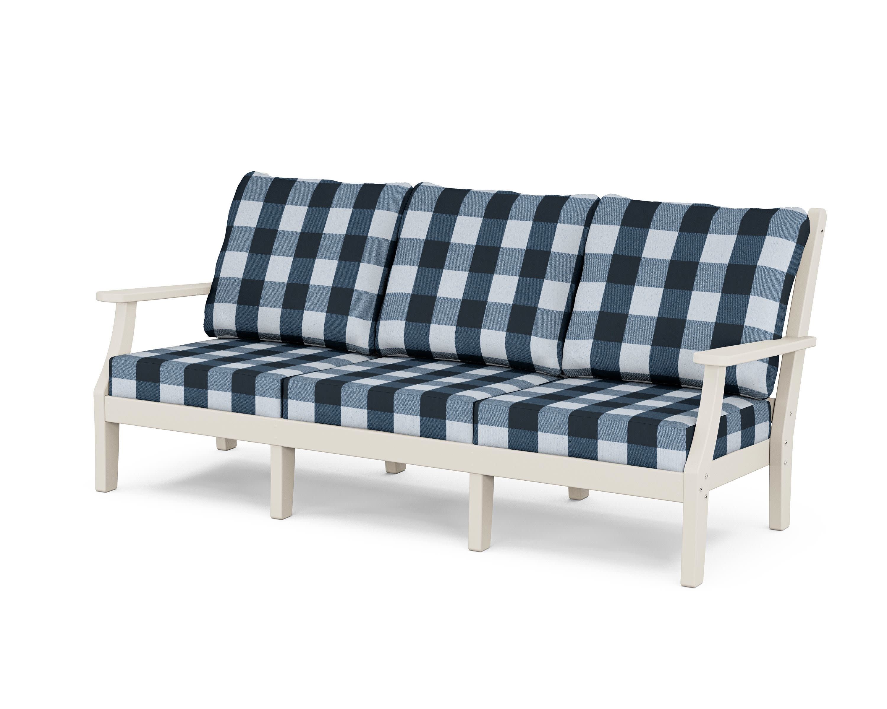 Wovendale Deep Seating Sofa in Sand / Buffalo Plaid Marine Indigo