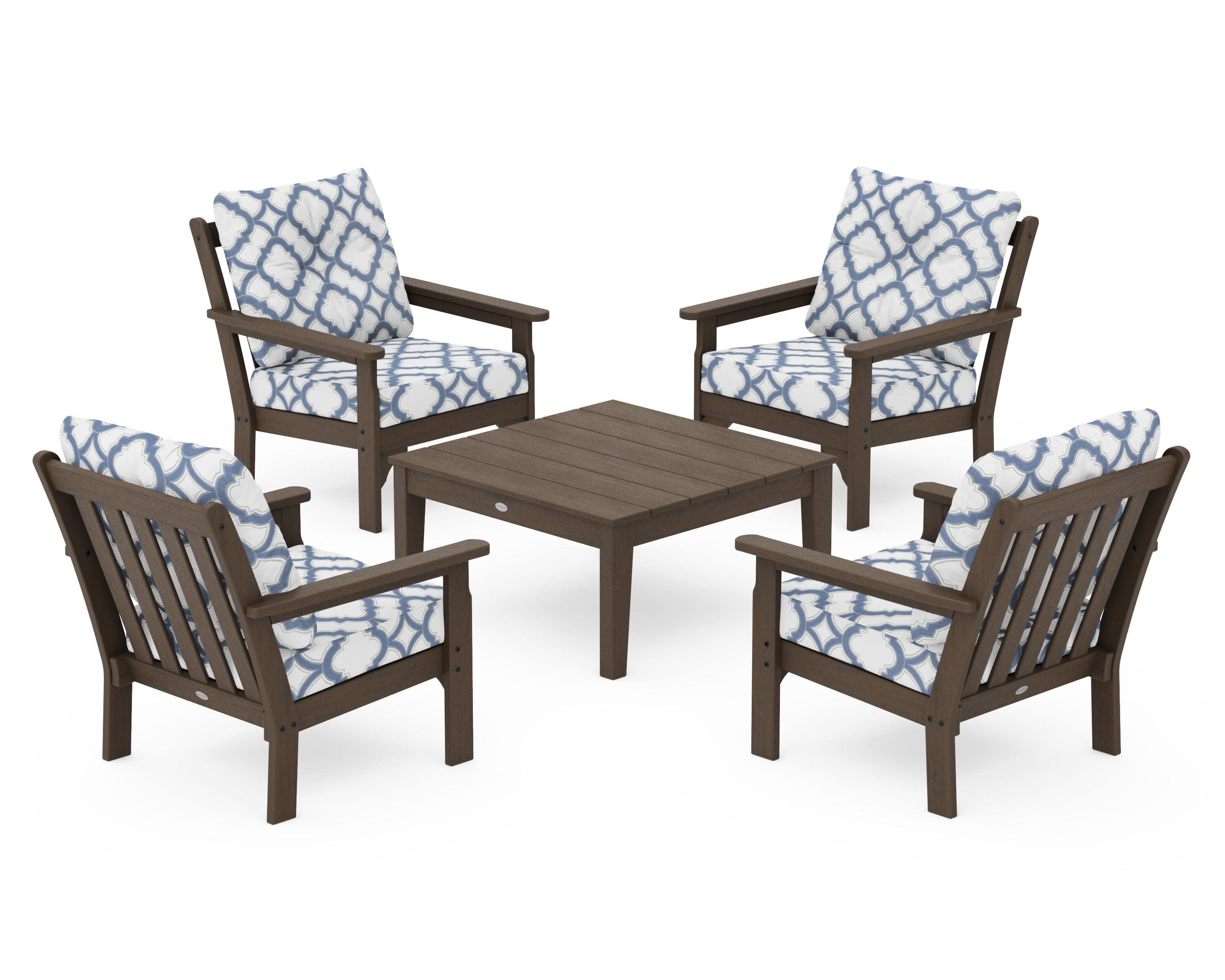 Vineyard 5-Piece Deep Seating Conversation Set in Kona / Trellis Sky Blue