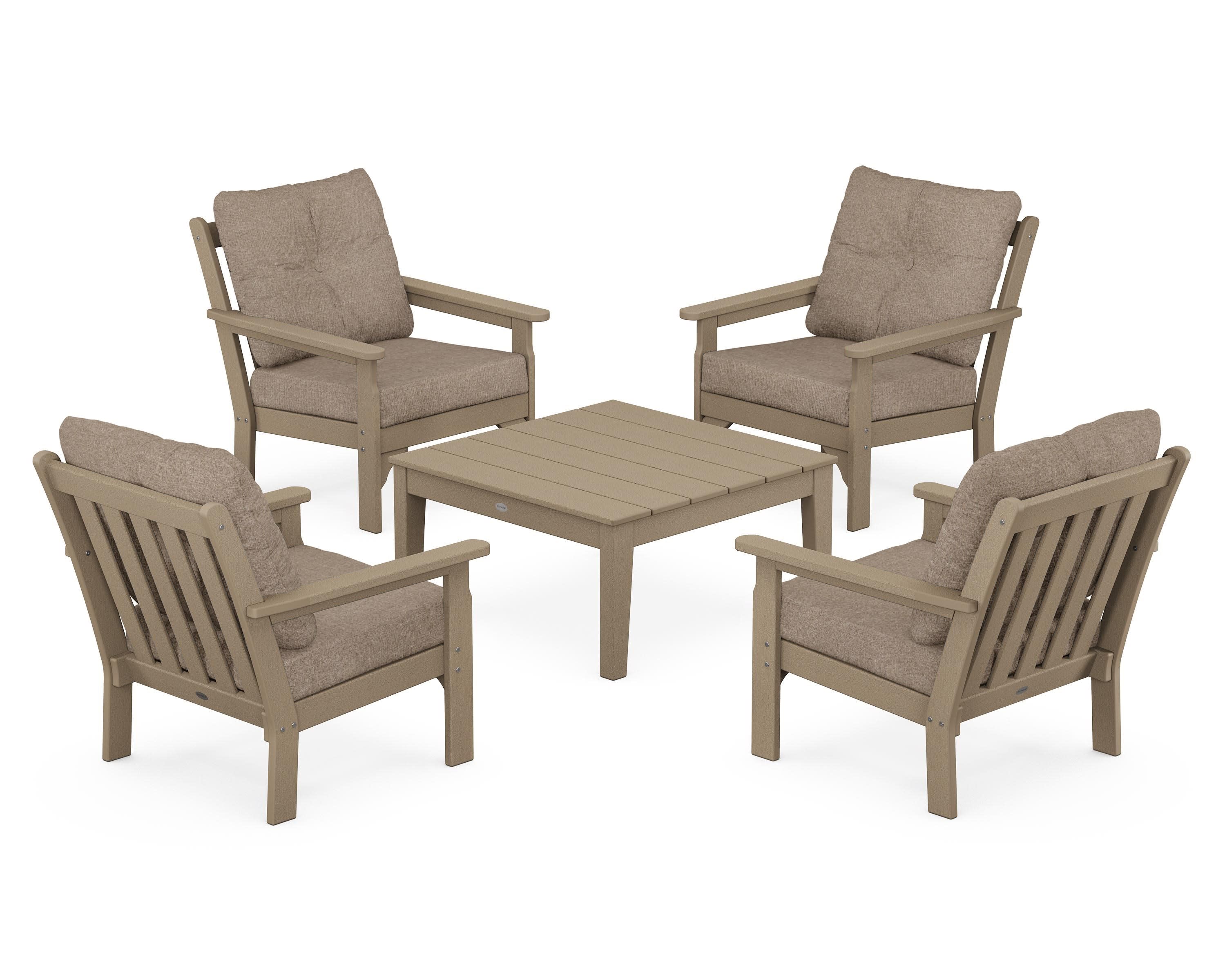 Vineyard 5-Piece Deep Seating Conversation Set in Vintage Sahara / Spiced Burlap