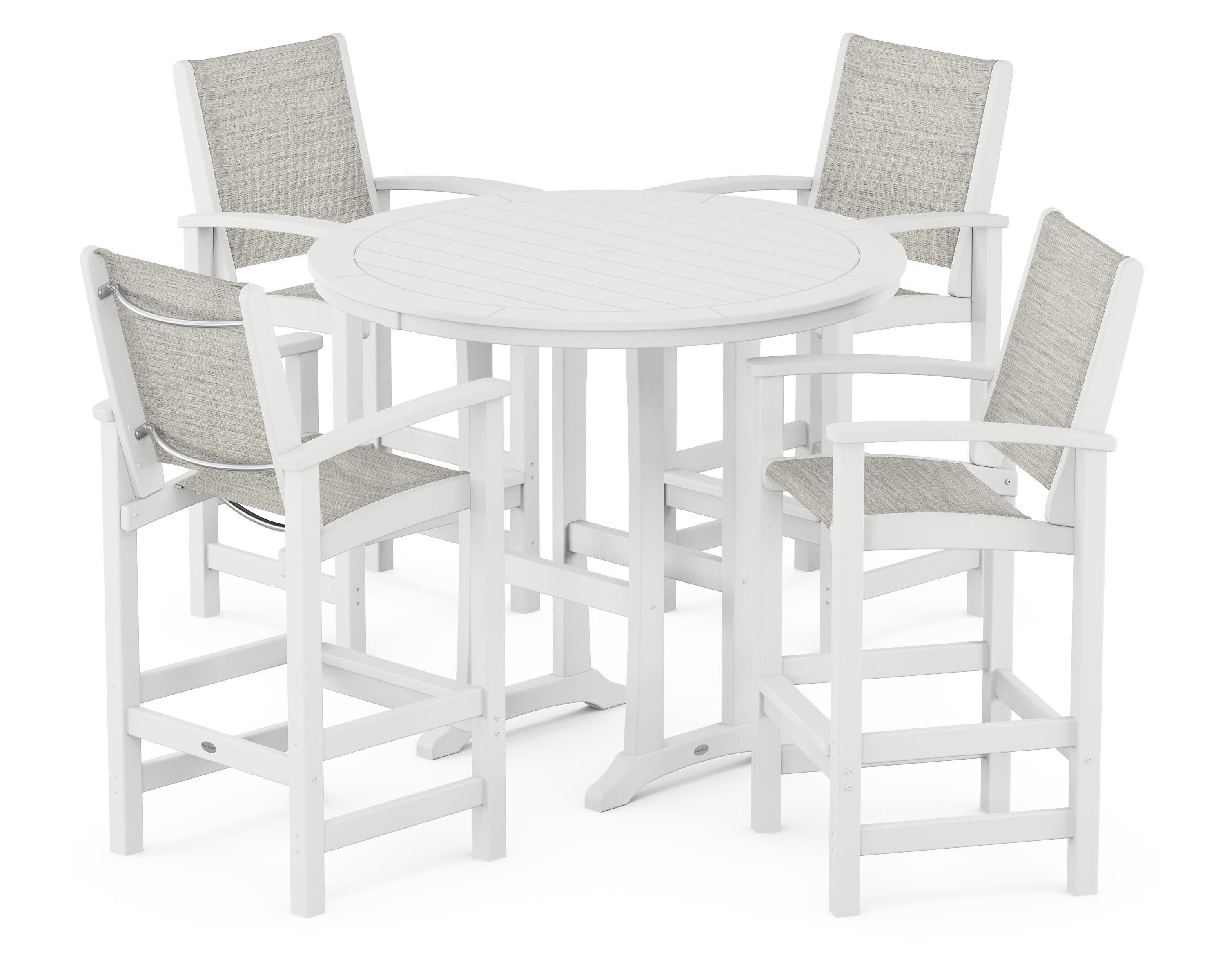 Coastal 5-Piece Nautical Trestle Bar Set in White / Birch Sling