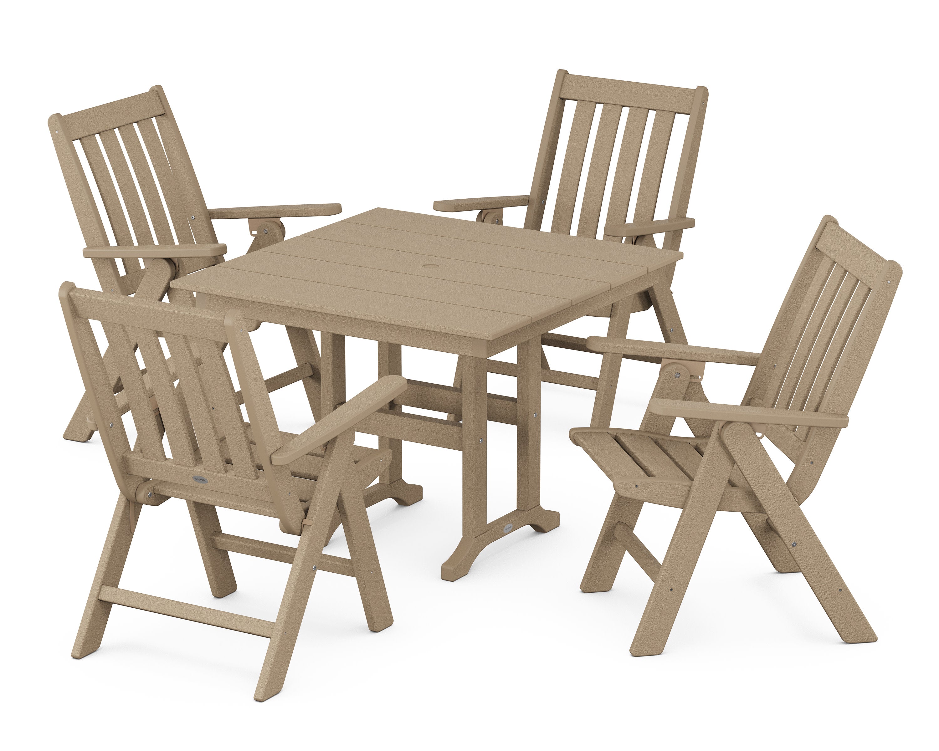 Vineyard Folding Chair 5-Piece Farmhouse Dining Set in Vintage Sahara