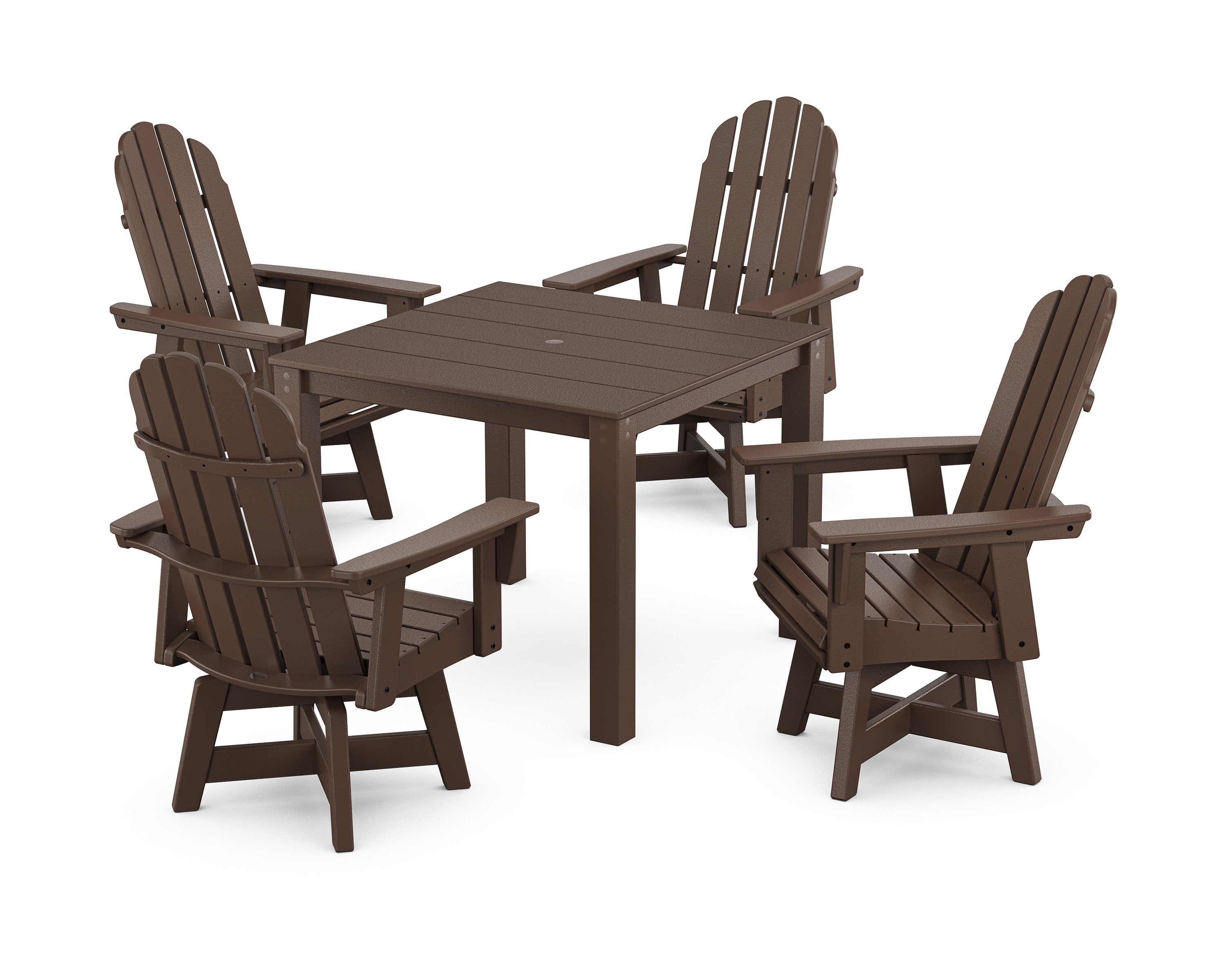 Vineyard Curveback Adirondack 5-Piece Parsons Swivel Dining Set in Mahogany