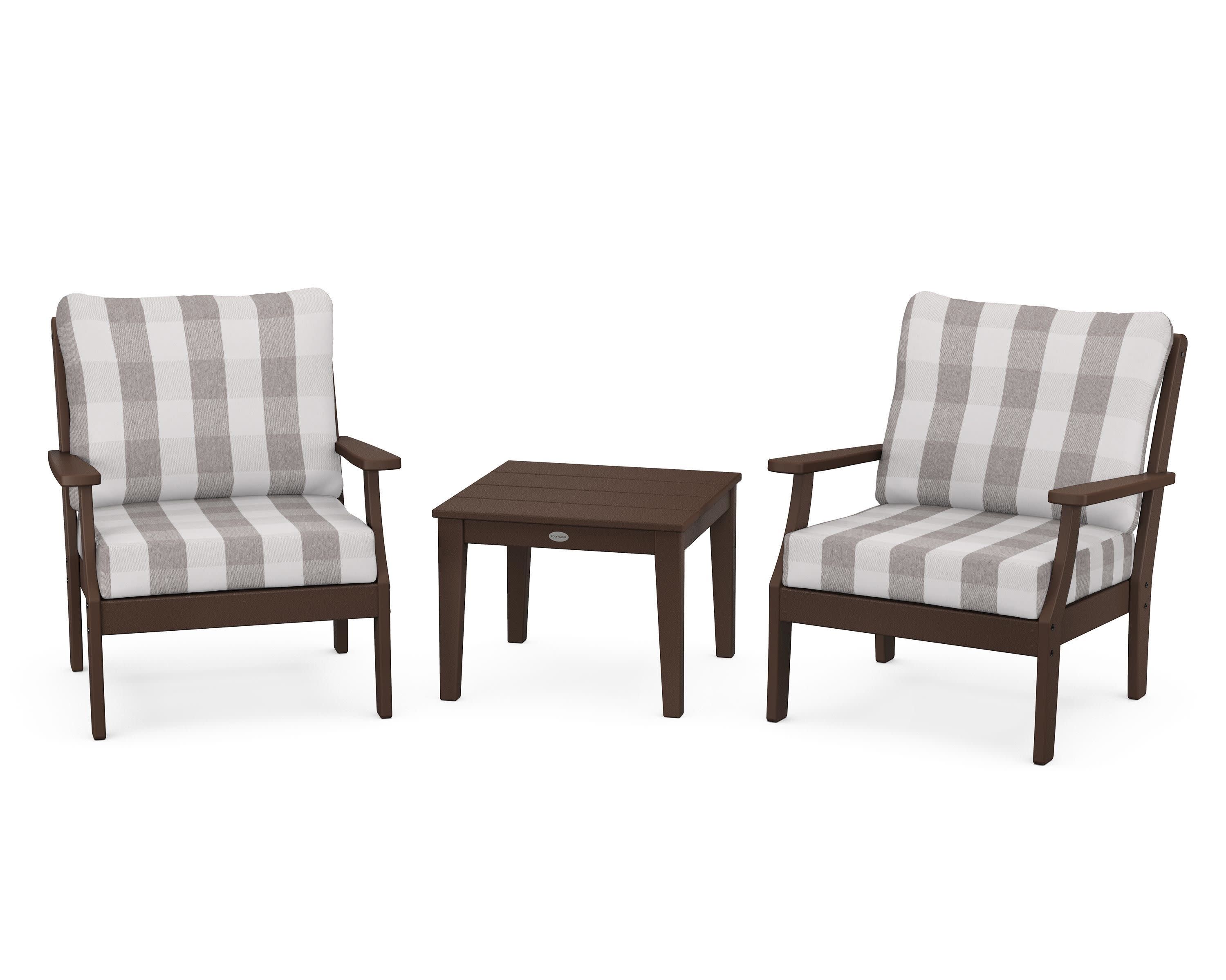 Braxton 3-Piece Deep Seating Set in Mahogany / Buffalo Plaid Grey Mist