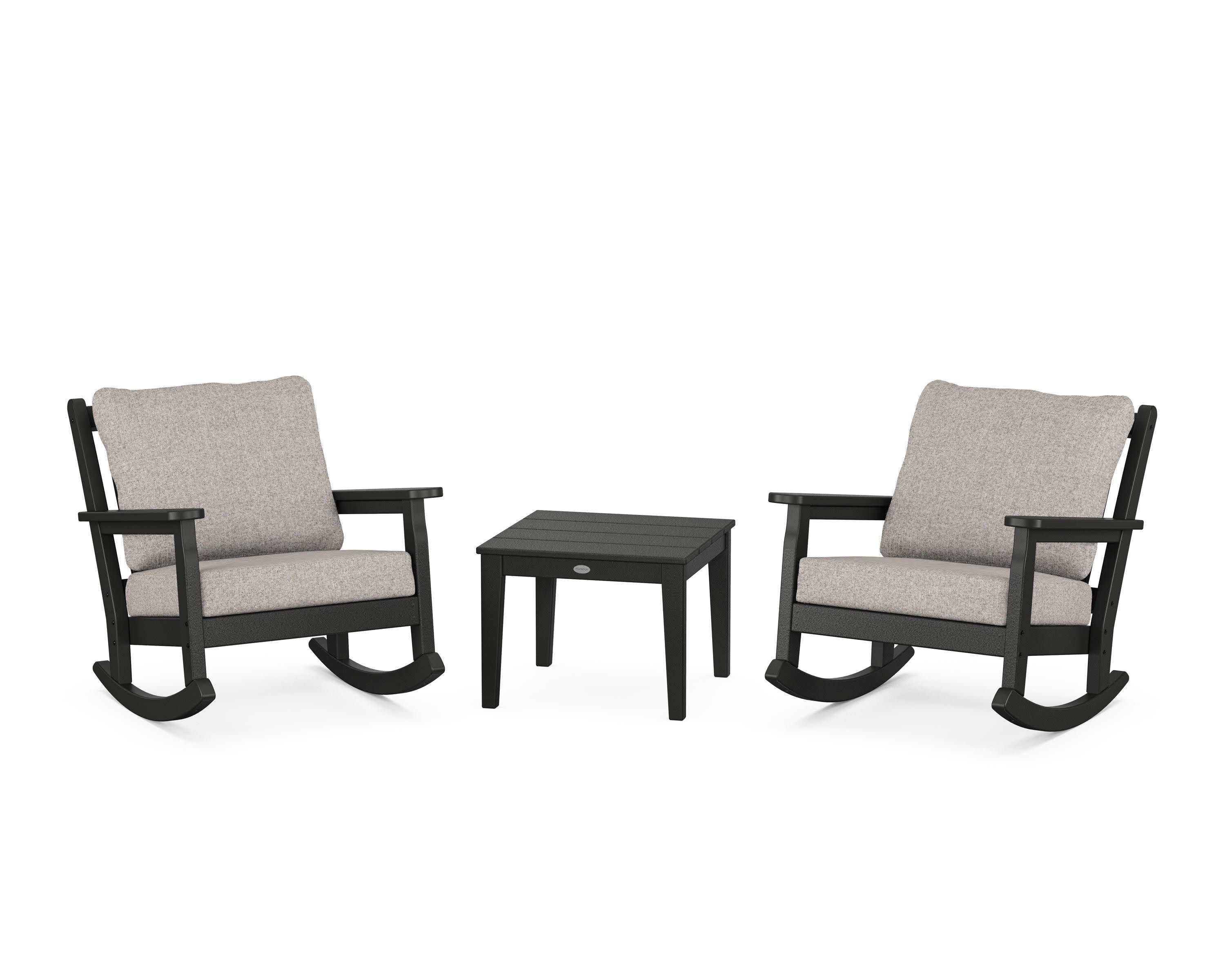 Chippendale 3-Piece Deep Seating Rocker Set in Black / Weathered Tweed