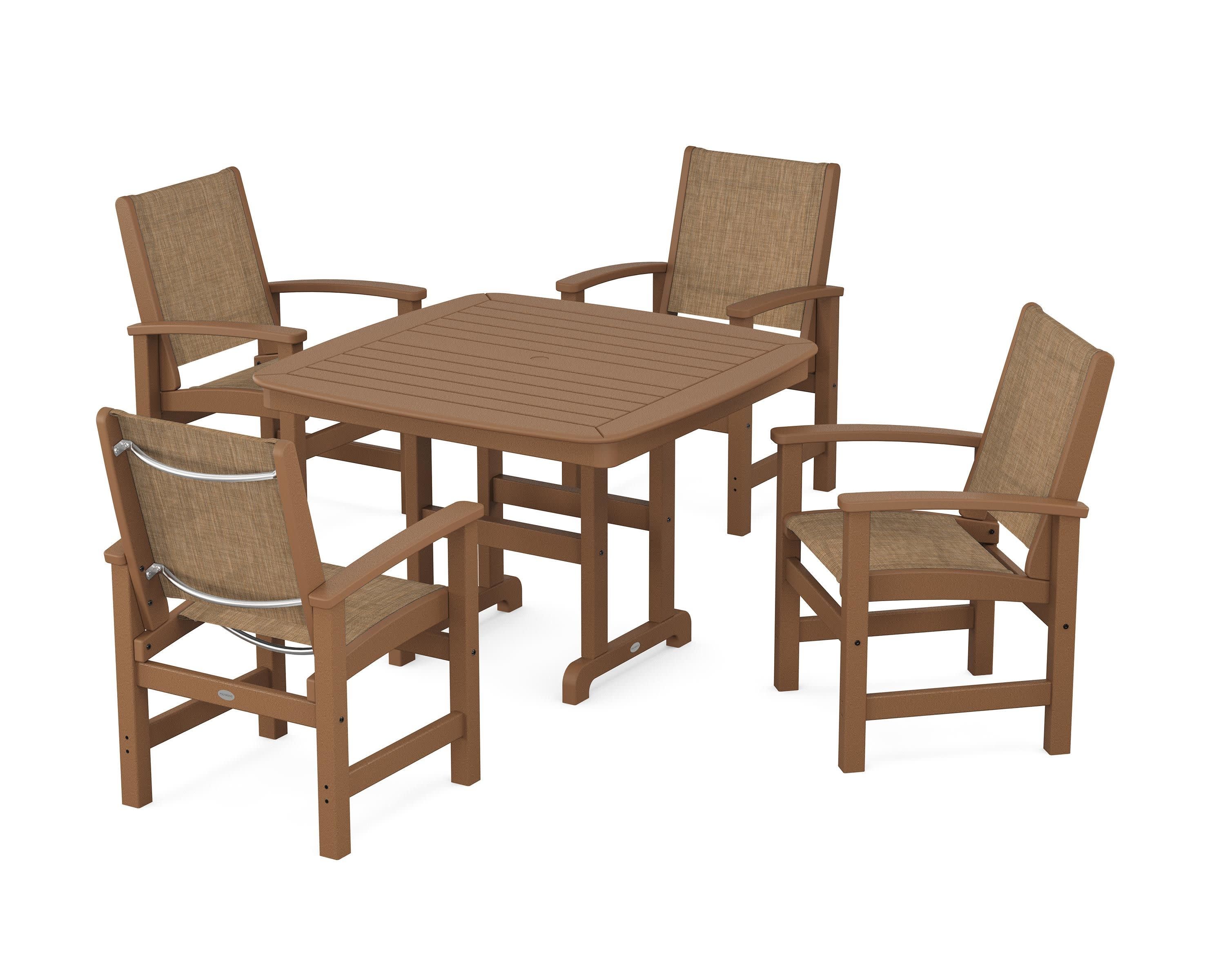 Coastal 5-Piece Dining Set in Teak / Burlap Sling