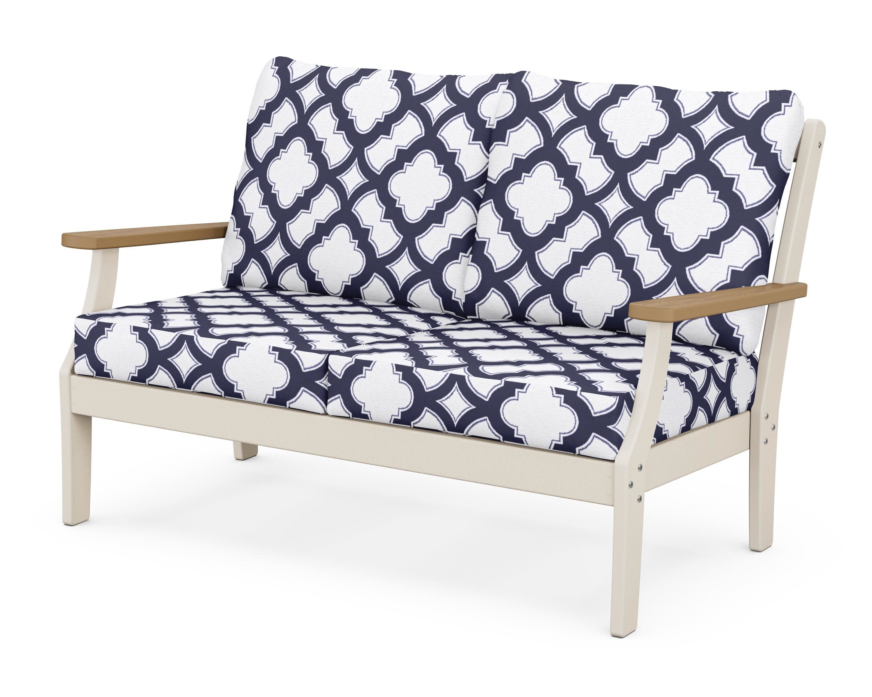 Braxton Deep Seating Loveseat in Sand / Natural / Trellis Navy