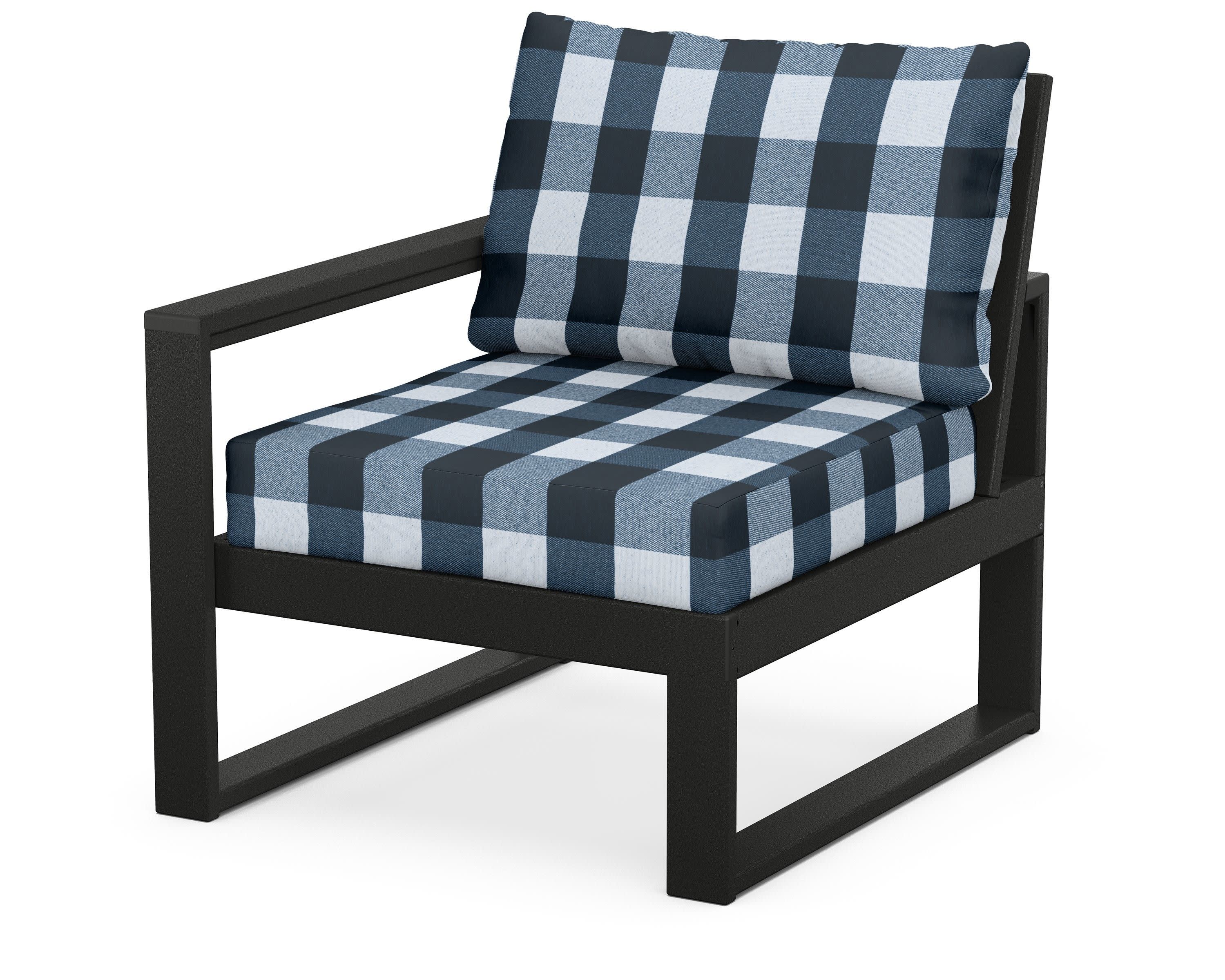 EDGE Modular Left Arm Chair in Black / Buffalo Plaid Marine Indigo