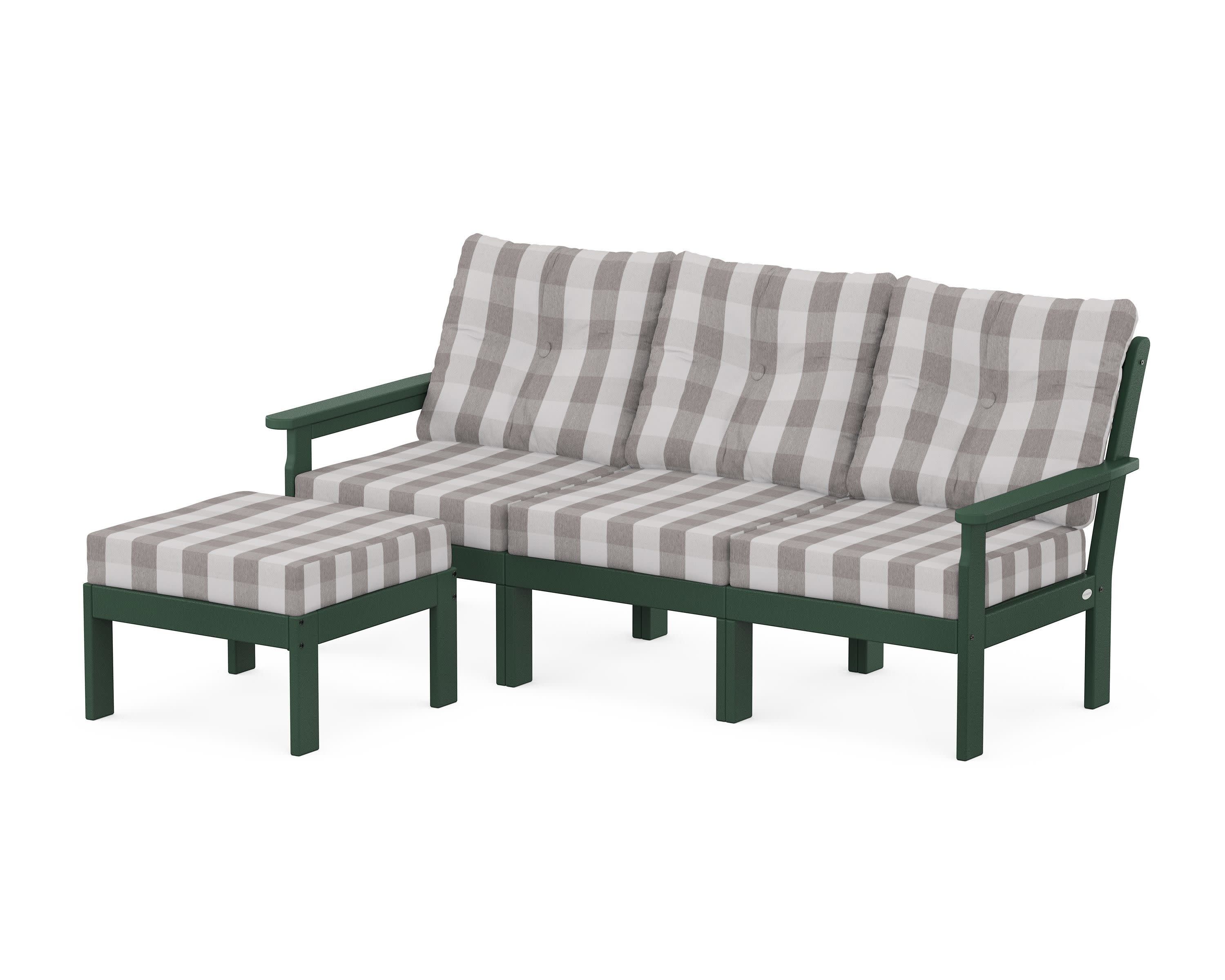 Vineyard 4-Piece Sectional with Ottoman in Green / Buffalo Plaid Grey Mist