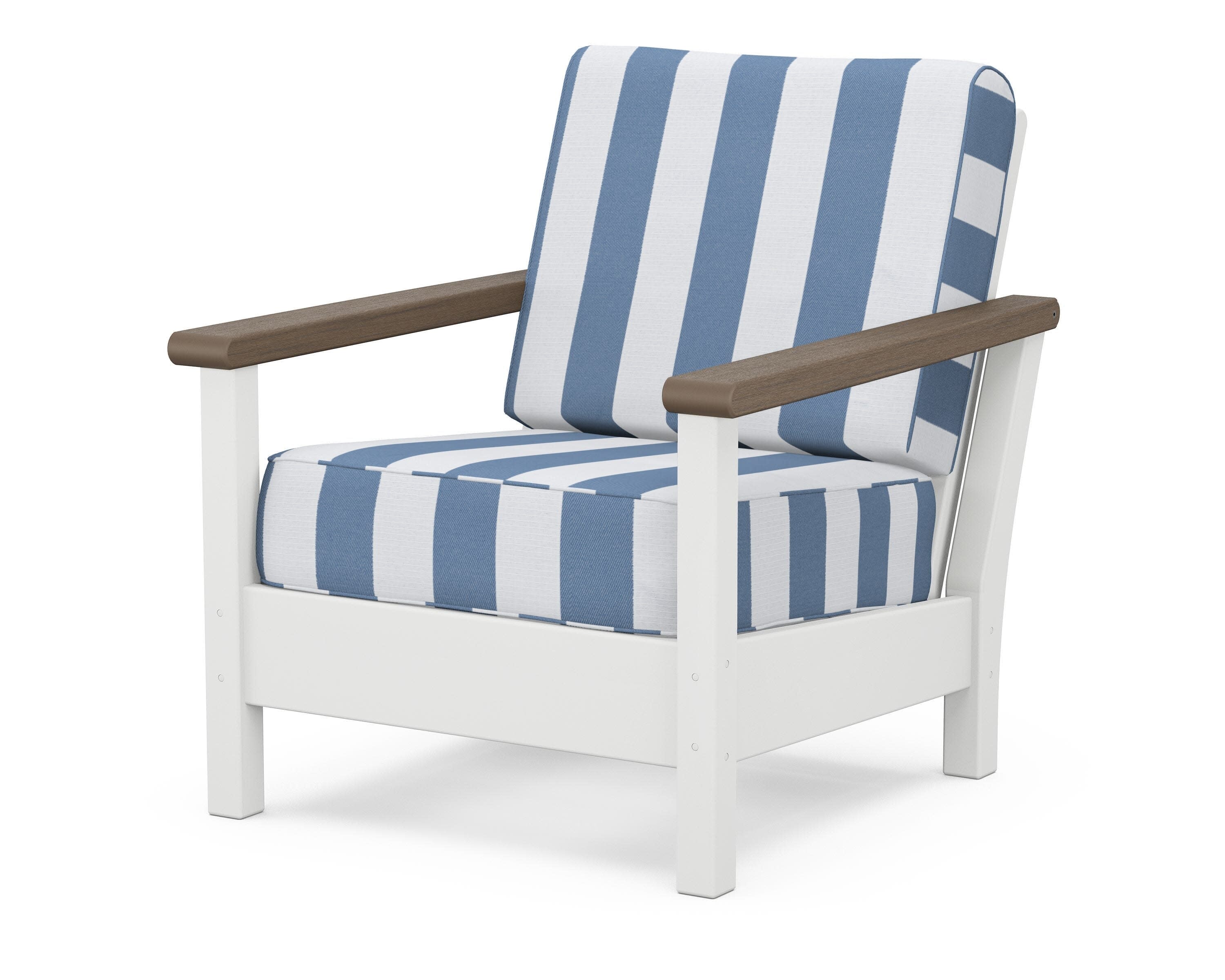 Harbour Deep Seating Chair in White / Kona / Cabana Stripe Sky Blue