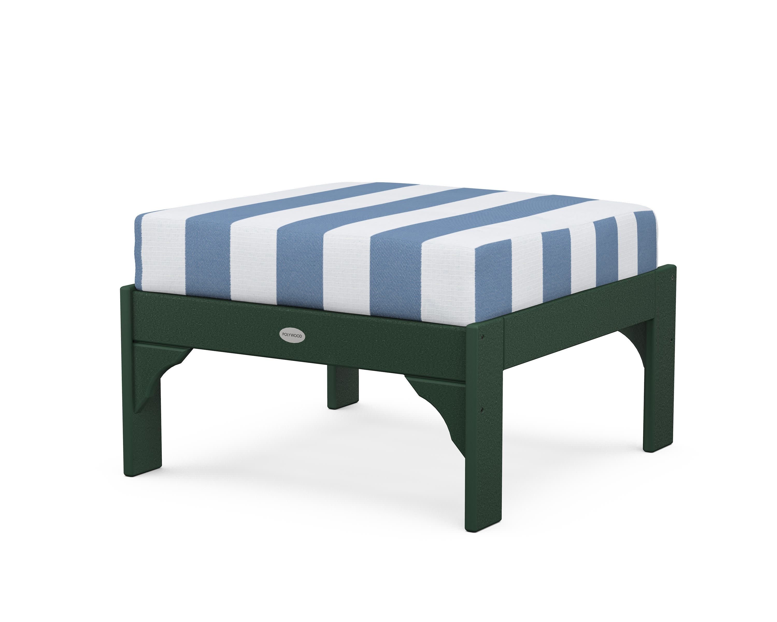 Vineyard Deep Seating Ottoman in Green / Cabana Stripe Sky Blue