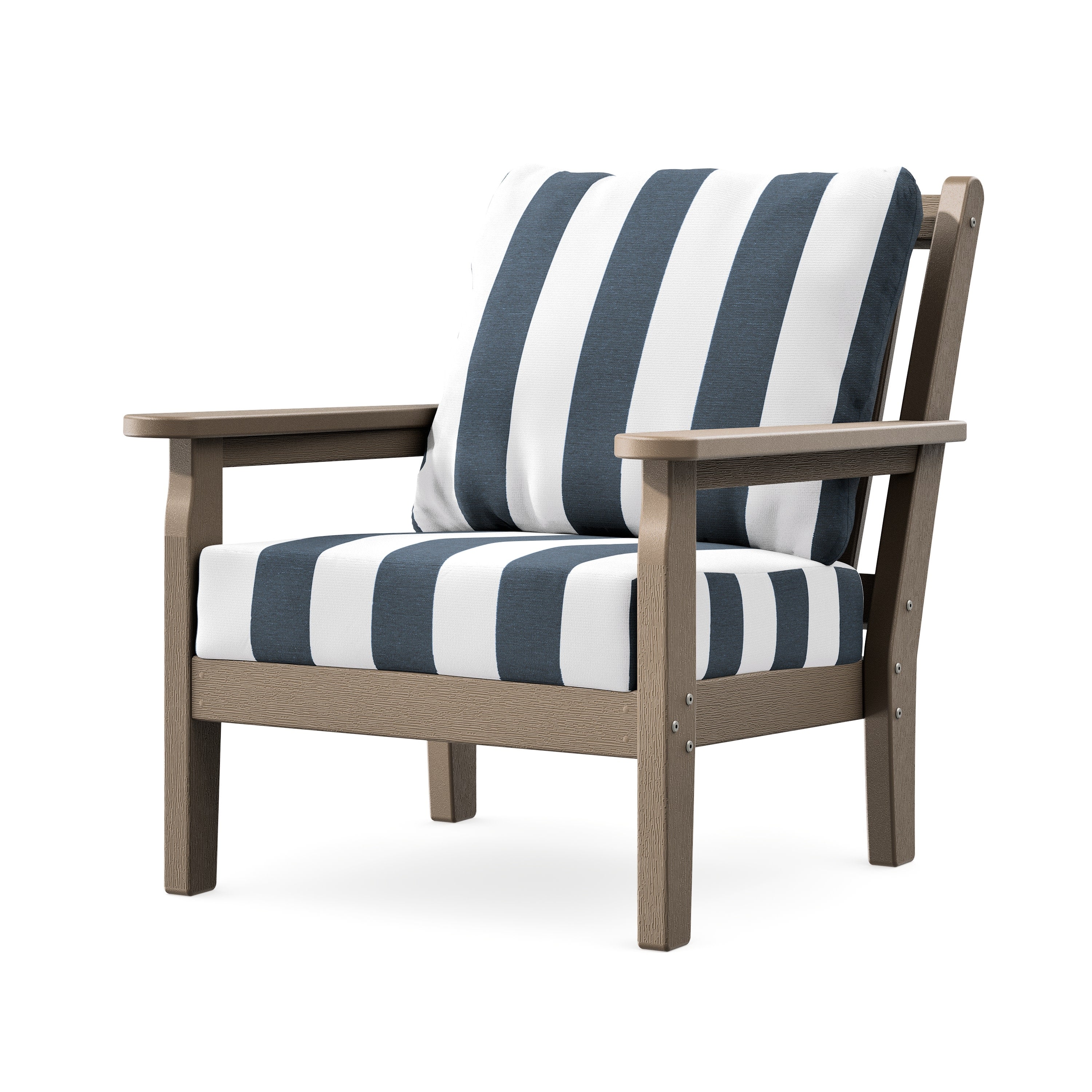 Chippendale Deep Seating Chair in Vintage Sahara / Cabana Stripe Marine Indigo