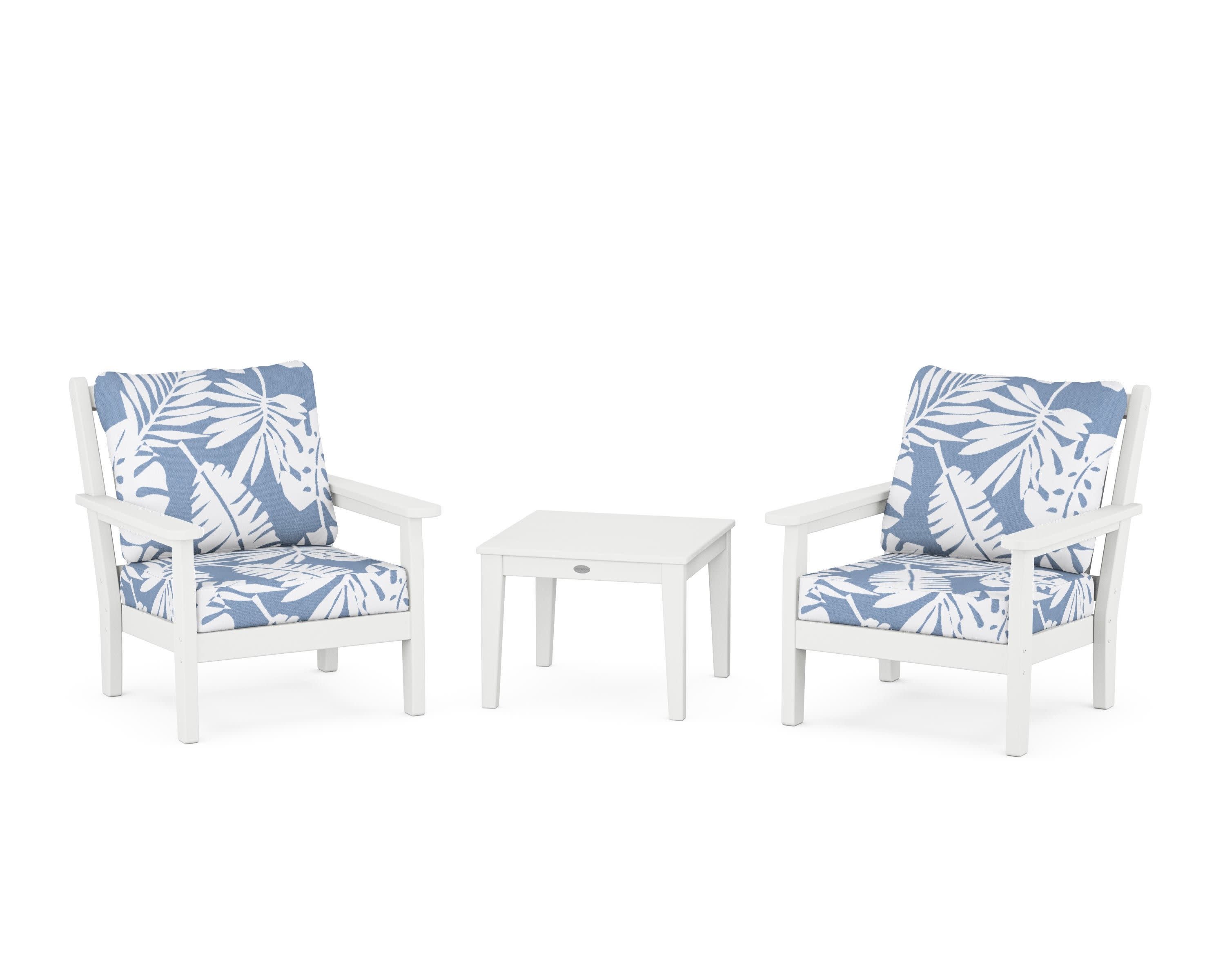Chippendale 3-Piece Deep Seating Set in White / Leaf Sky Blue