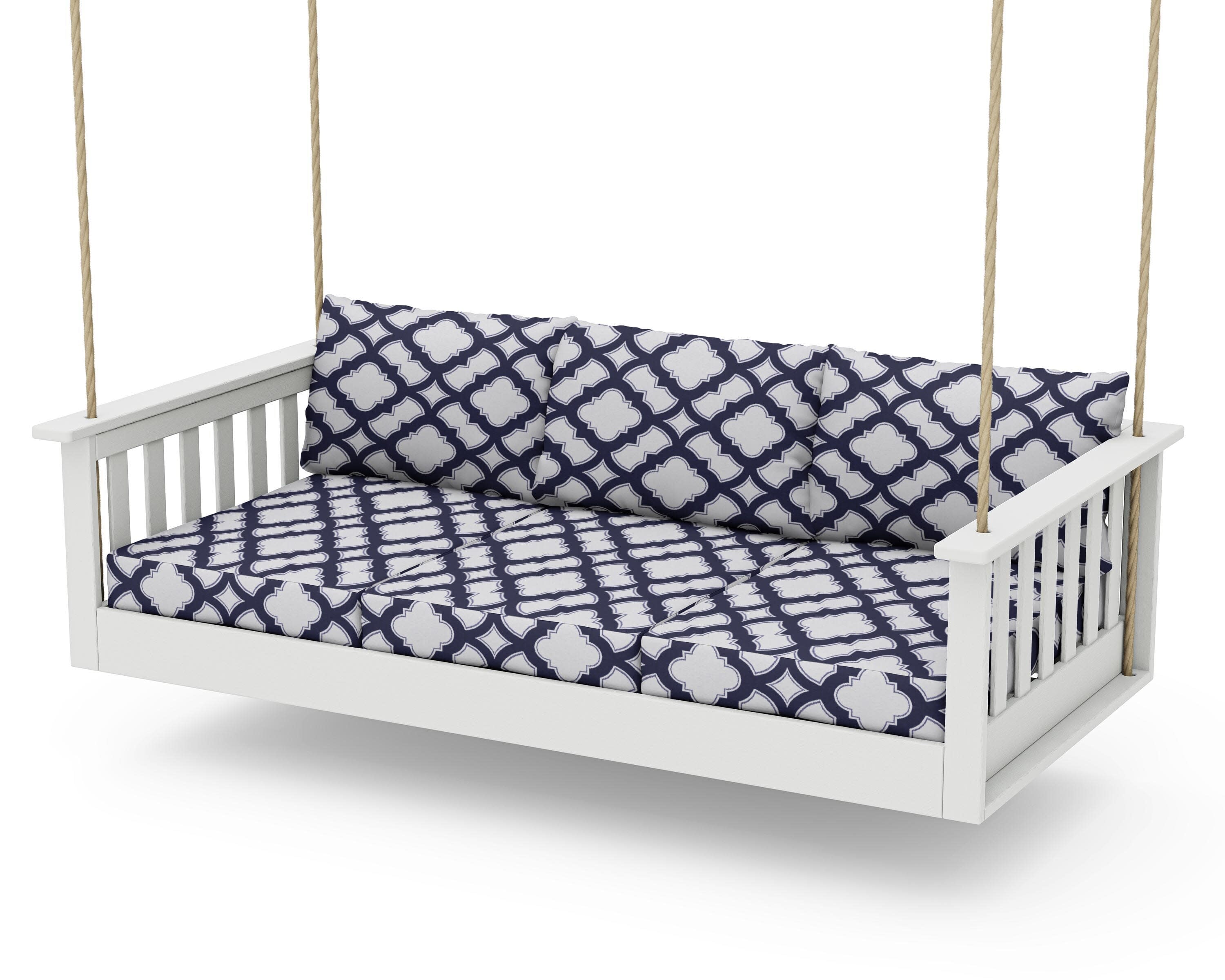 Vineyard Daybed Swing in Vintage White / Trellis Navy