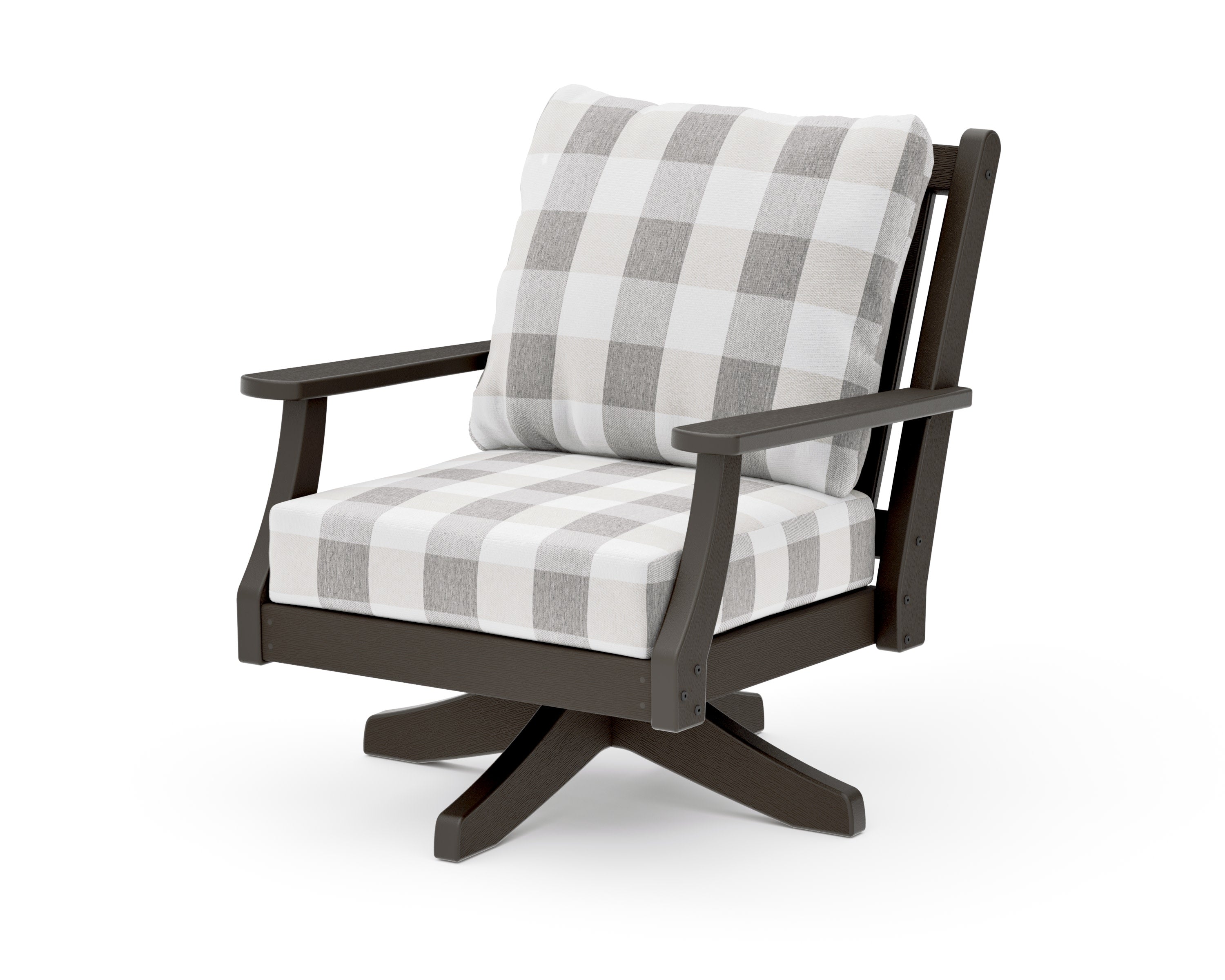 Wovendale Deep Seating Swivel Chair in Vintage Coffee / Buffalo Plaid Grey Mist