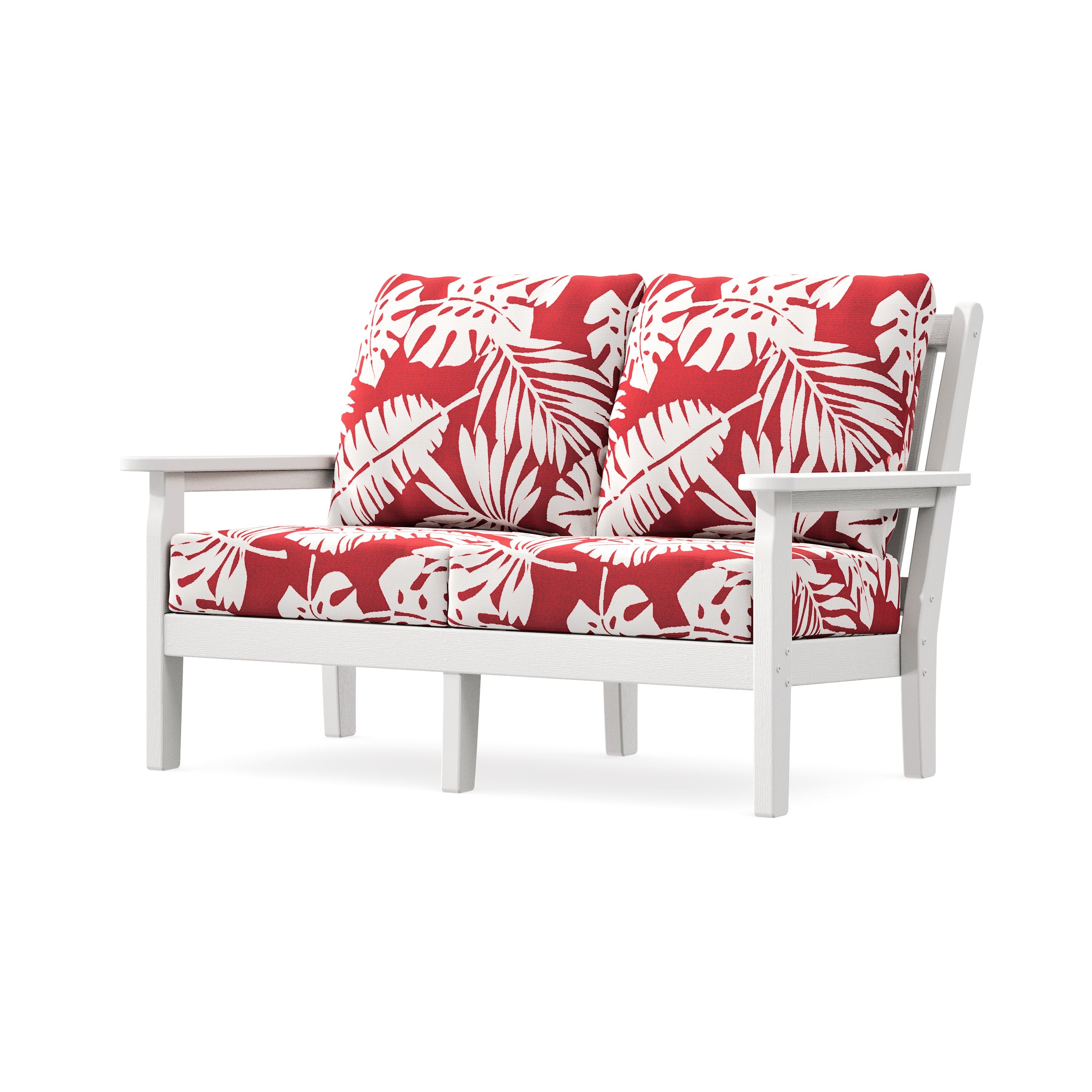 Chippendale Deep Seating Loveseat in Vintage White / Leaf Crimson