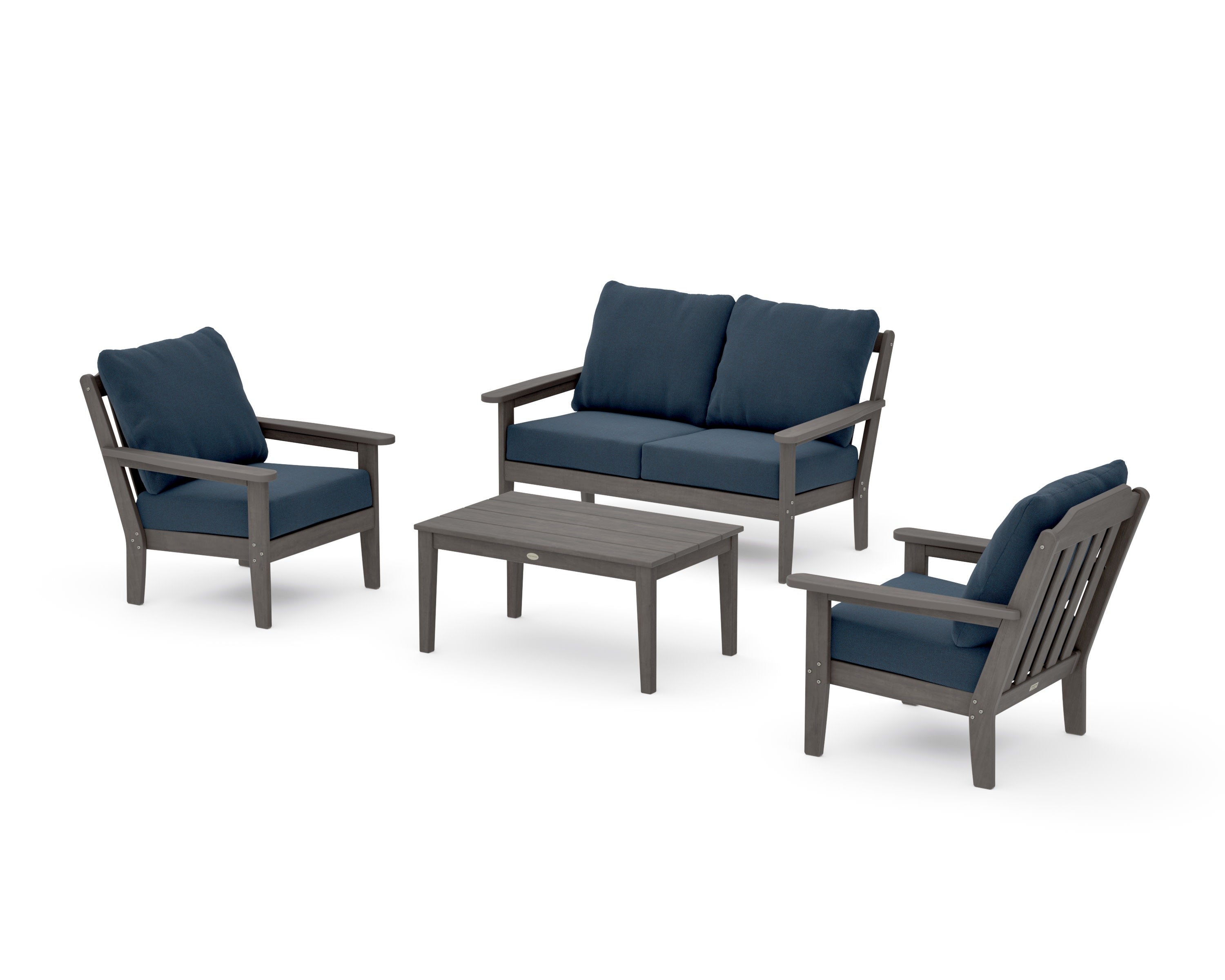 Cottage 4-Piece Deep Seating Set with Loveseat in Driftwood / Marine Indigo
